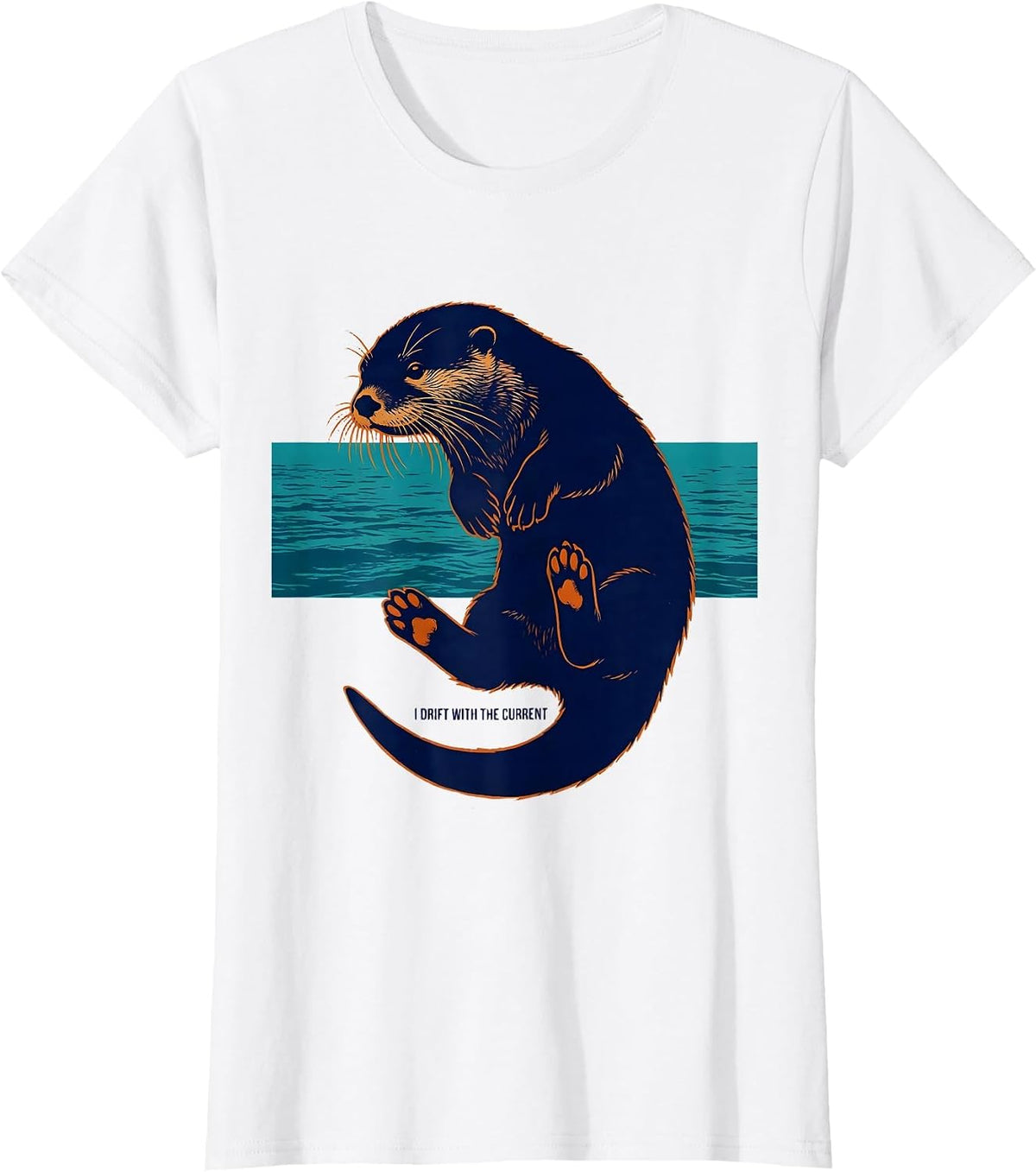 Women's I Drift With The Current Funny Otter Animal Lover Pun Humor T-Shirt - White