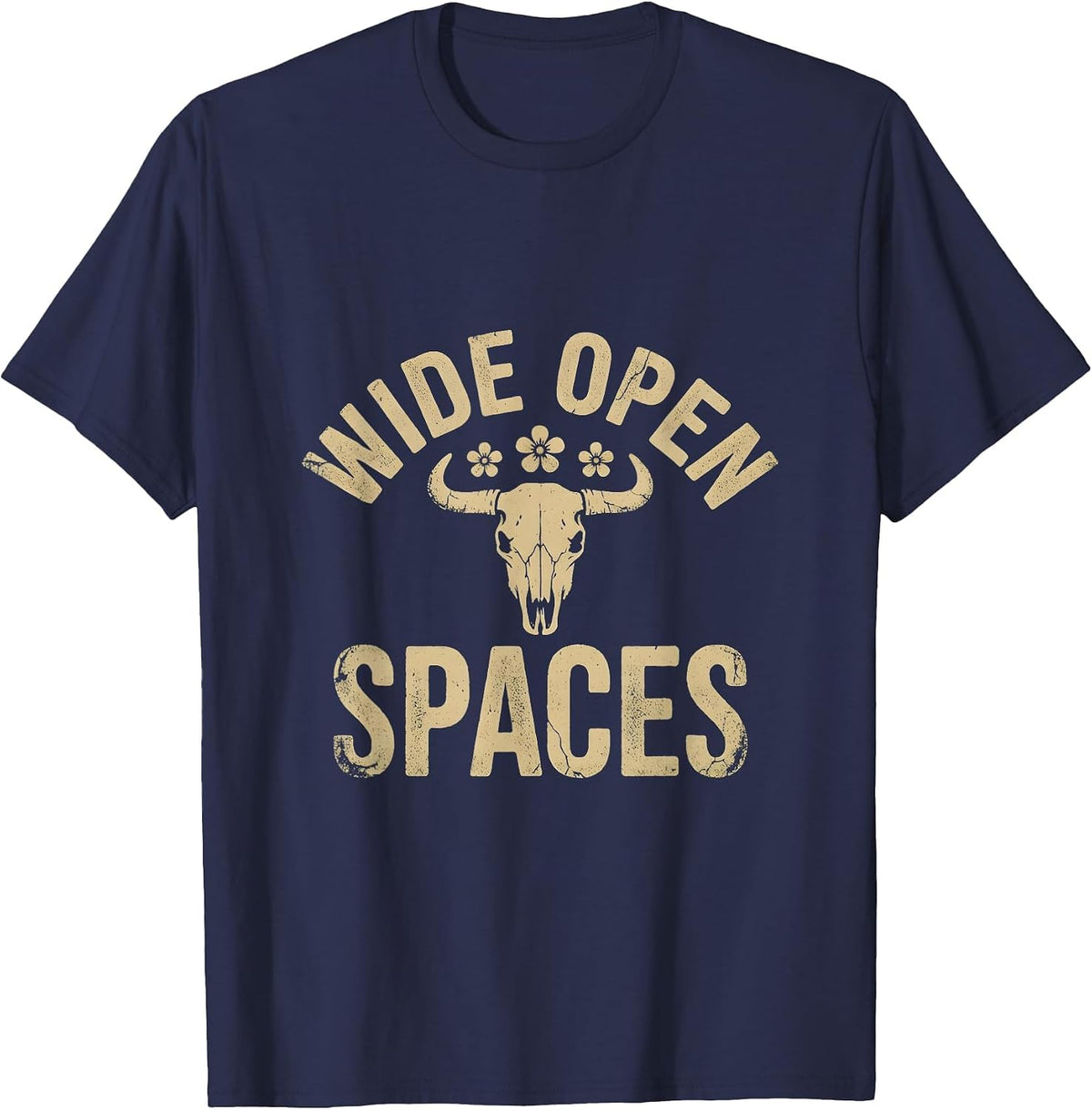 Wide Open Spaces Western Women Graphic Design T-Shirt - Navy Blue