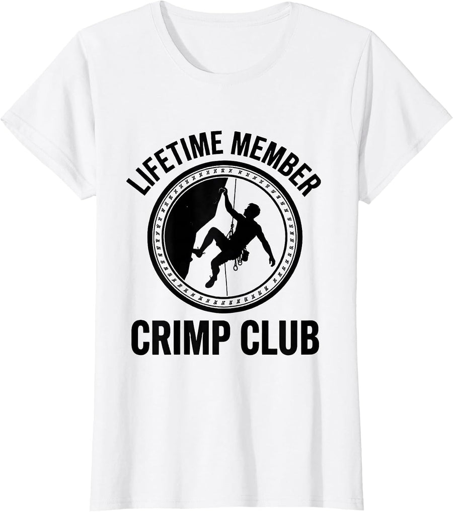 Women's Lifetime Member Crimp Club Funny Rock Climbing Bouldering T-Shirt - White