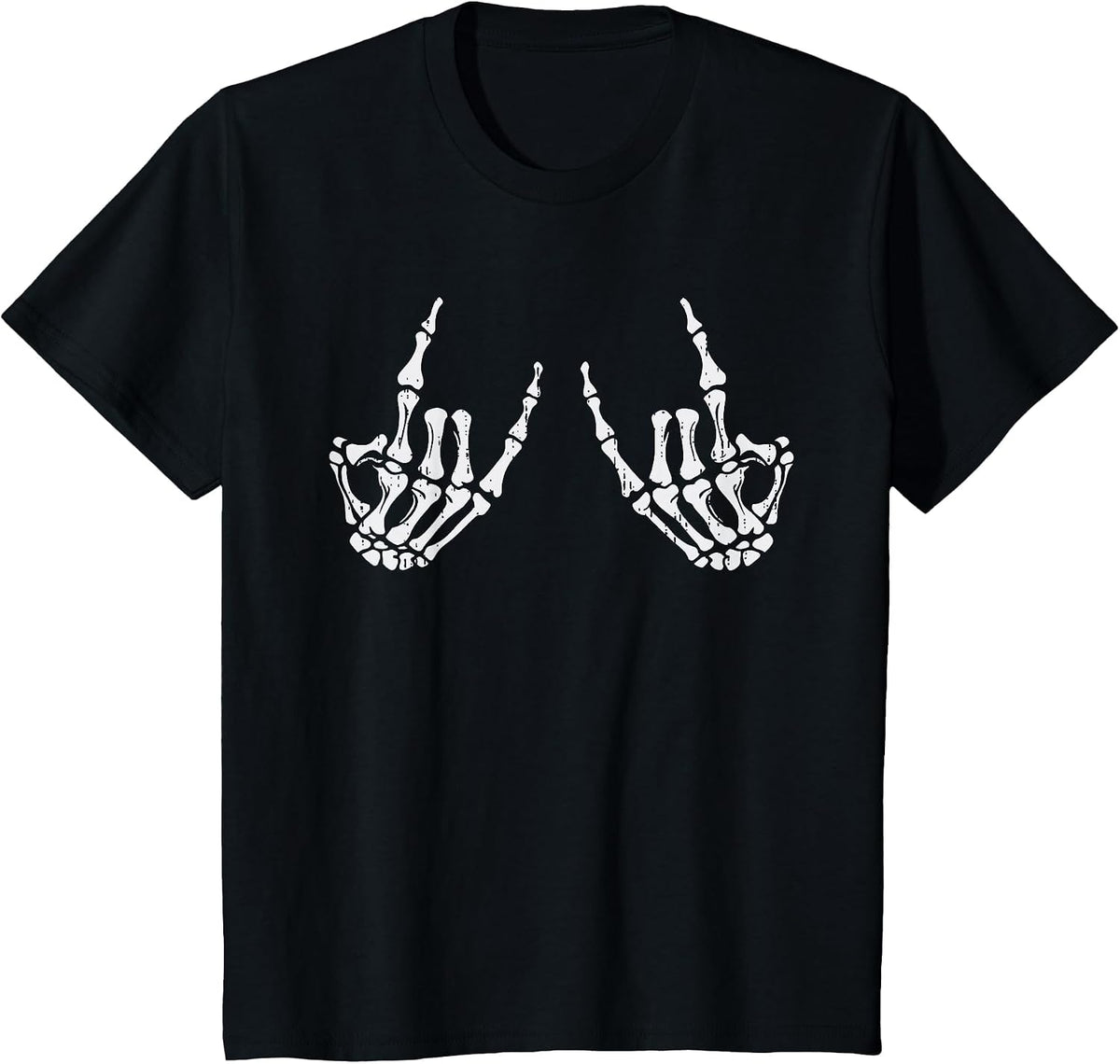 Retro Rocker Hand Sign Rock Skeleton Halloween Mens Womens T-Shirt - Black