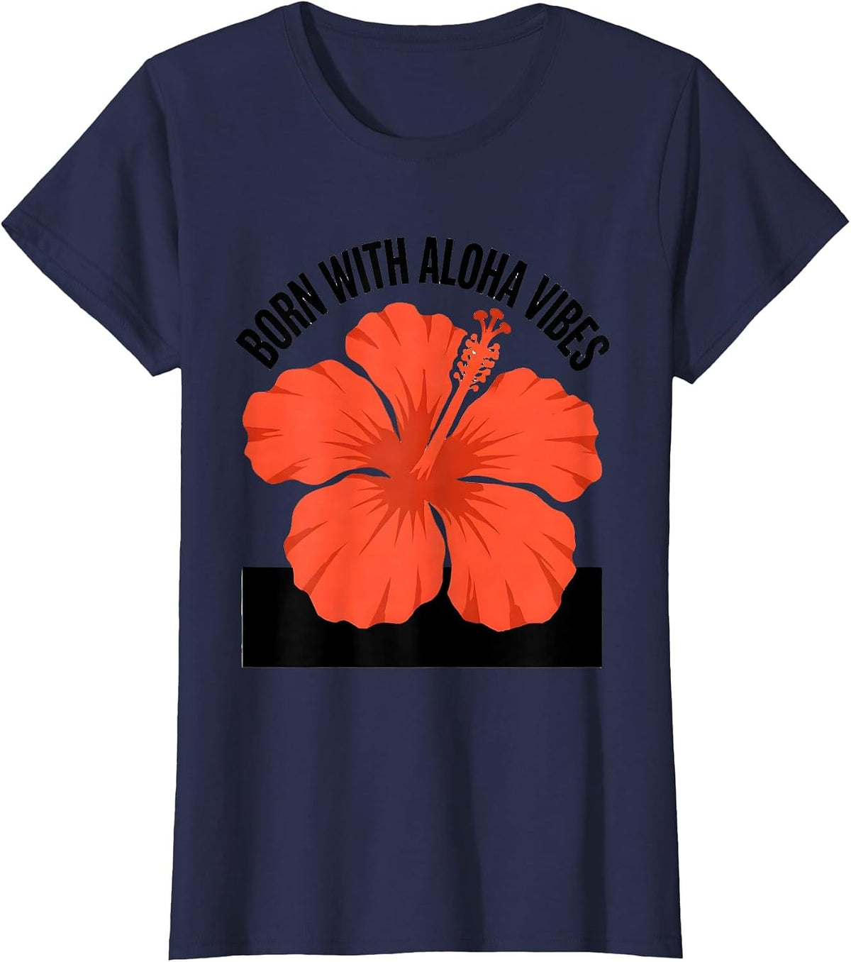 Women's Born With Aloha Vibes Hawaiian Spirit Design T-Shirt - Navy Blue