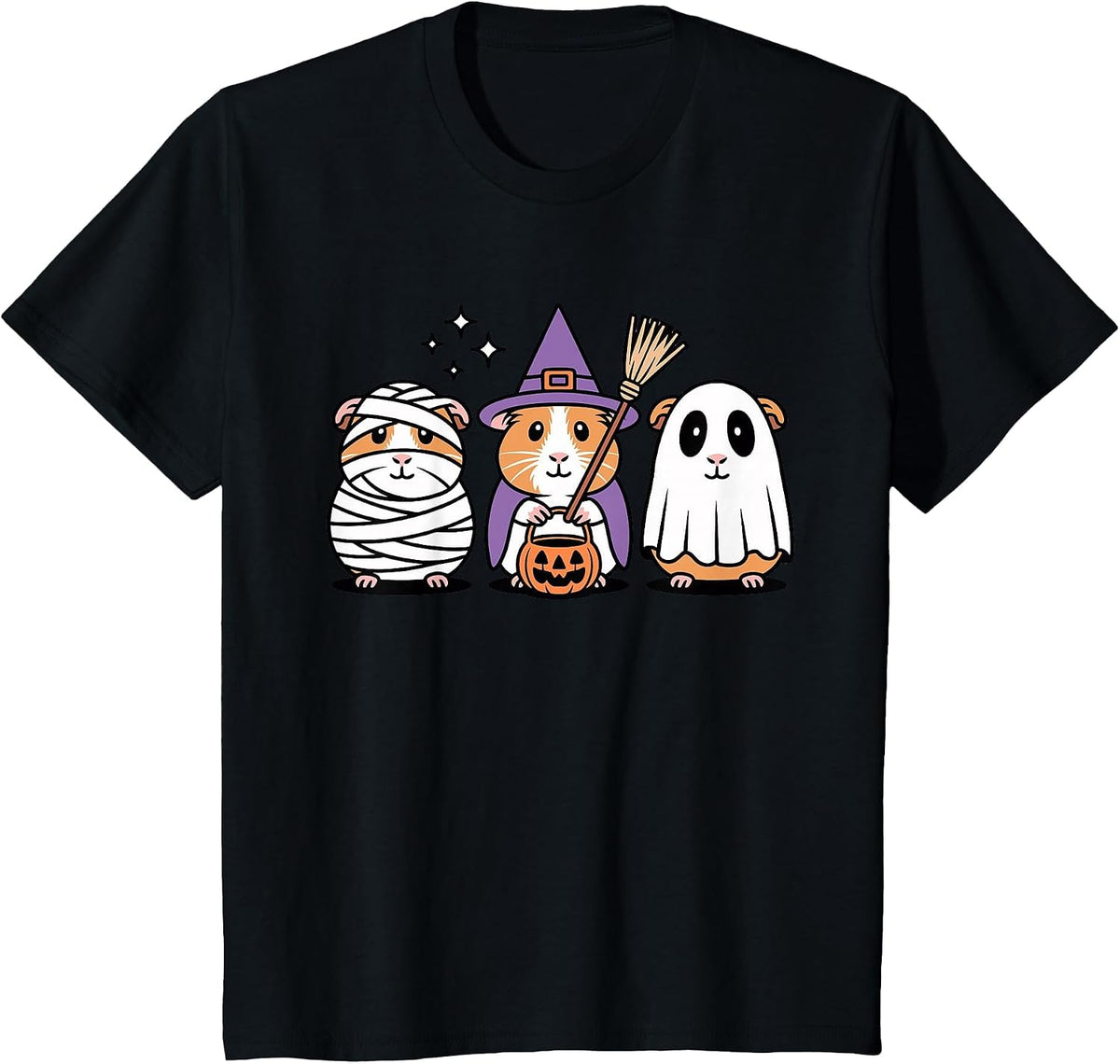 Cute Guinea Pig Halloween Witch Mummy Ghost T-Shirt - Black
