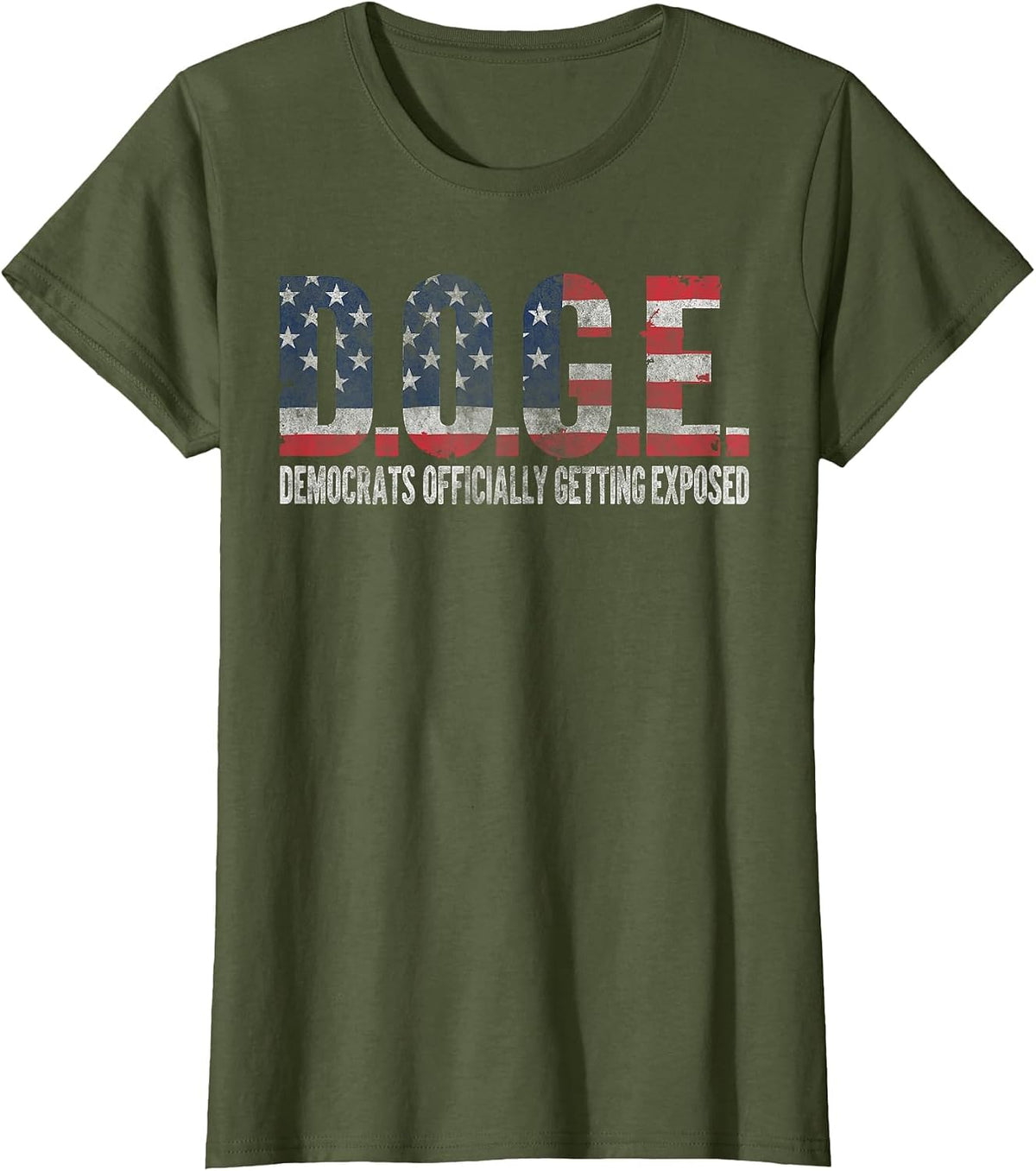 Vintage Retro Doge Democrats Exposed USA Flag Graphic Design T-Shirt - Olive Green