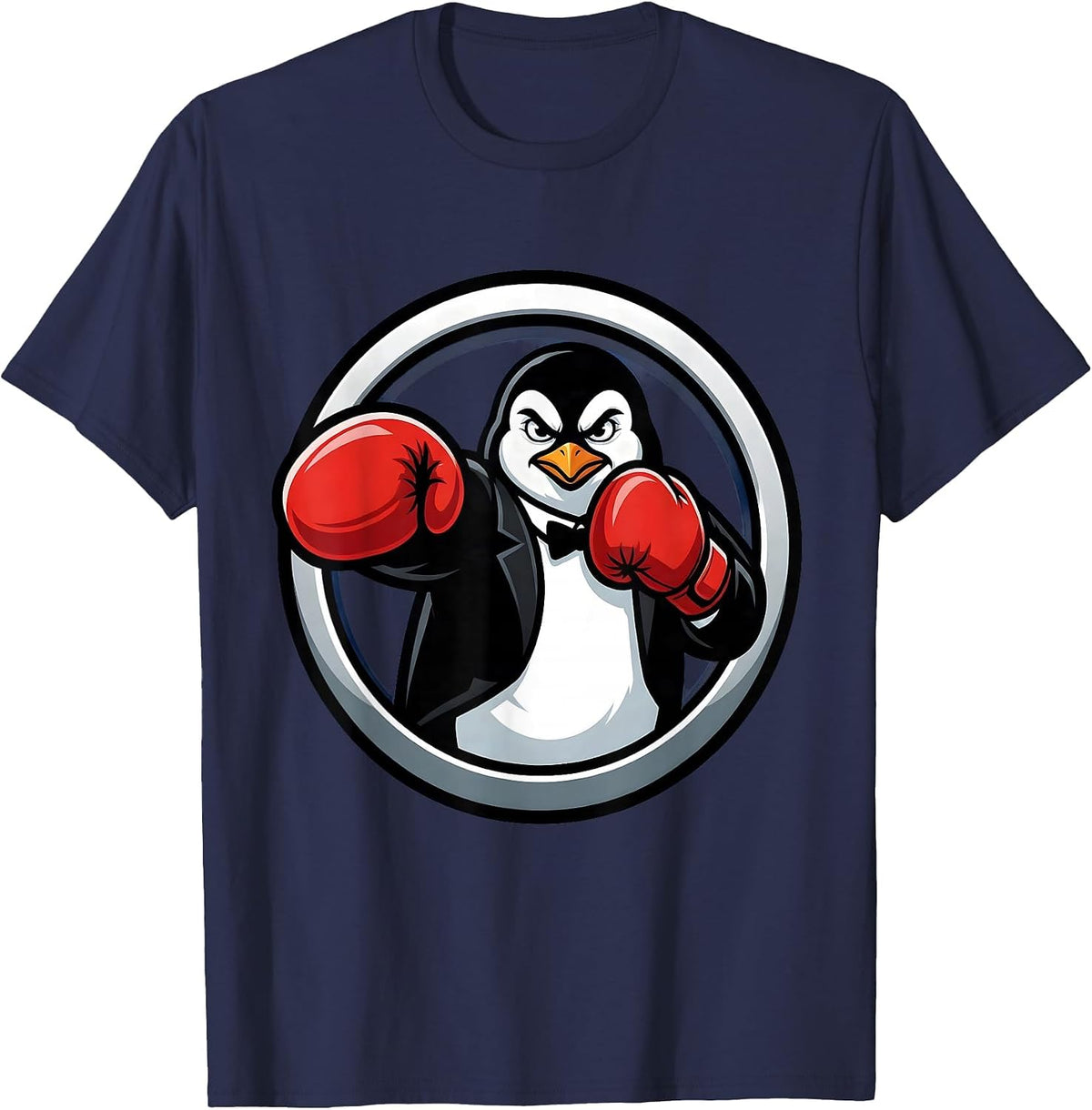 Men's Penguin Boxing Gloves Fighter Punch Graphic T-Shirt - Navy Blue