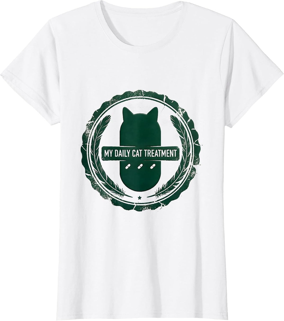 My Daily Cat Treatment Funny Cat Lover Gift Rubber Stamp T-Shirt - White