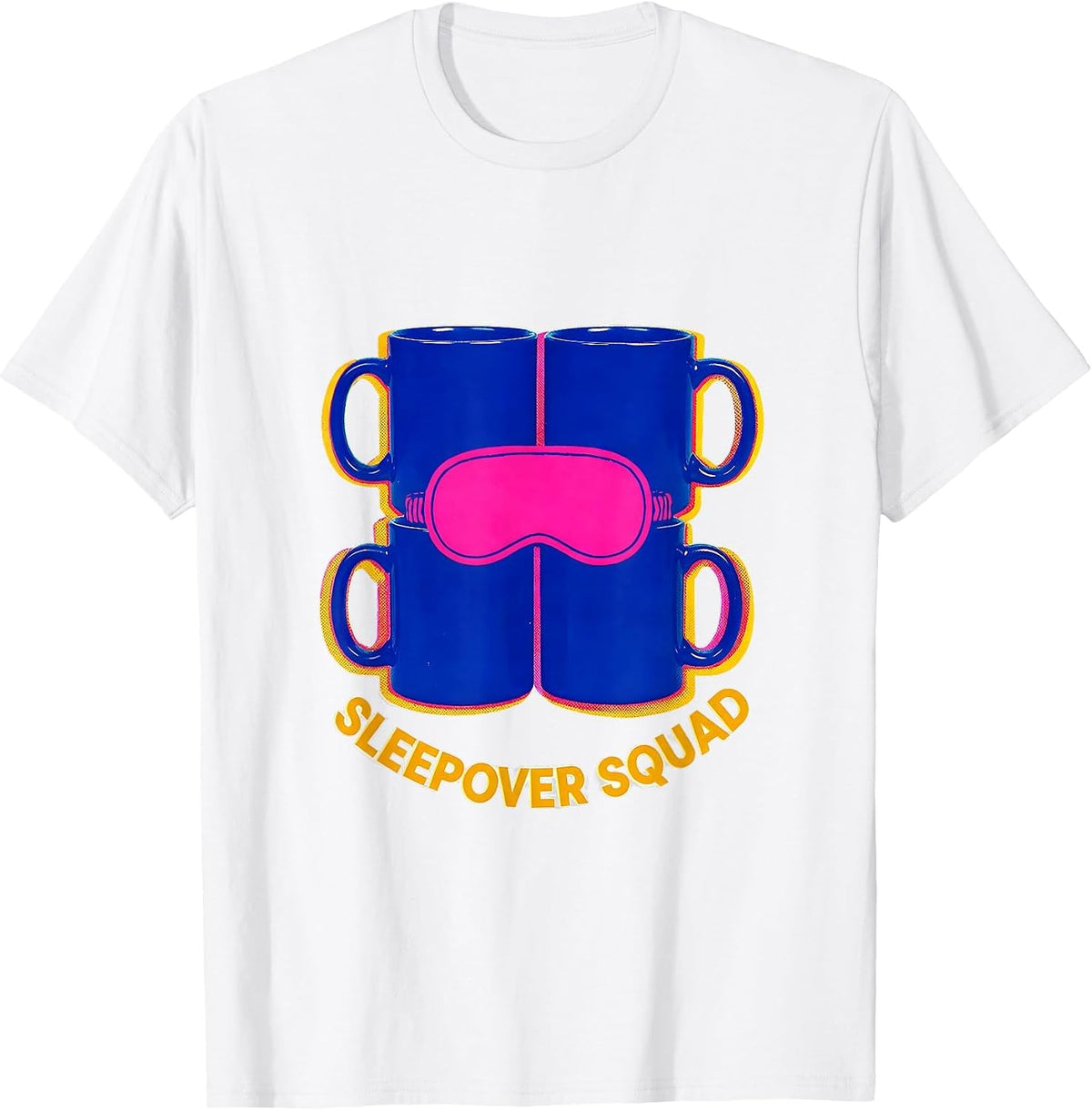 Men's Sleepover Squad Risograph Matching Group Slumber Party Party T-Shirt - White
