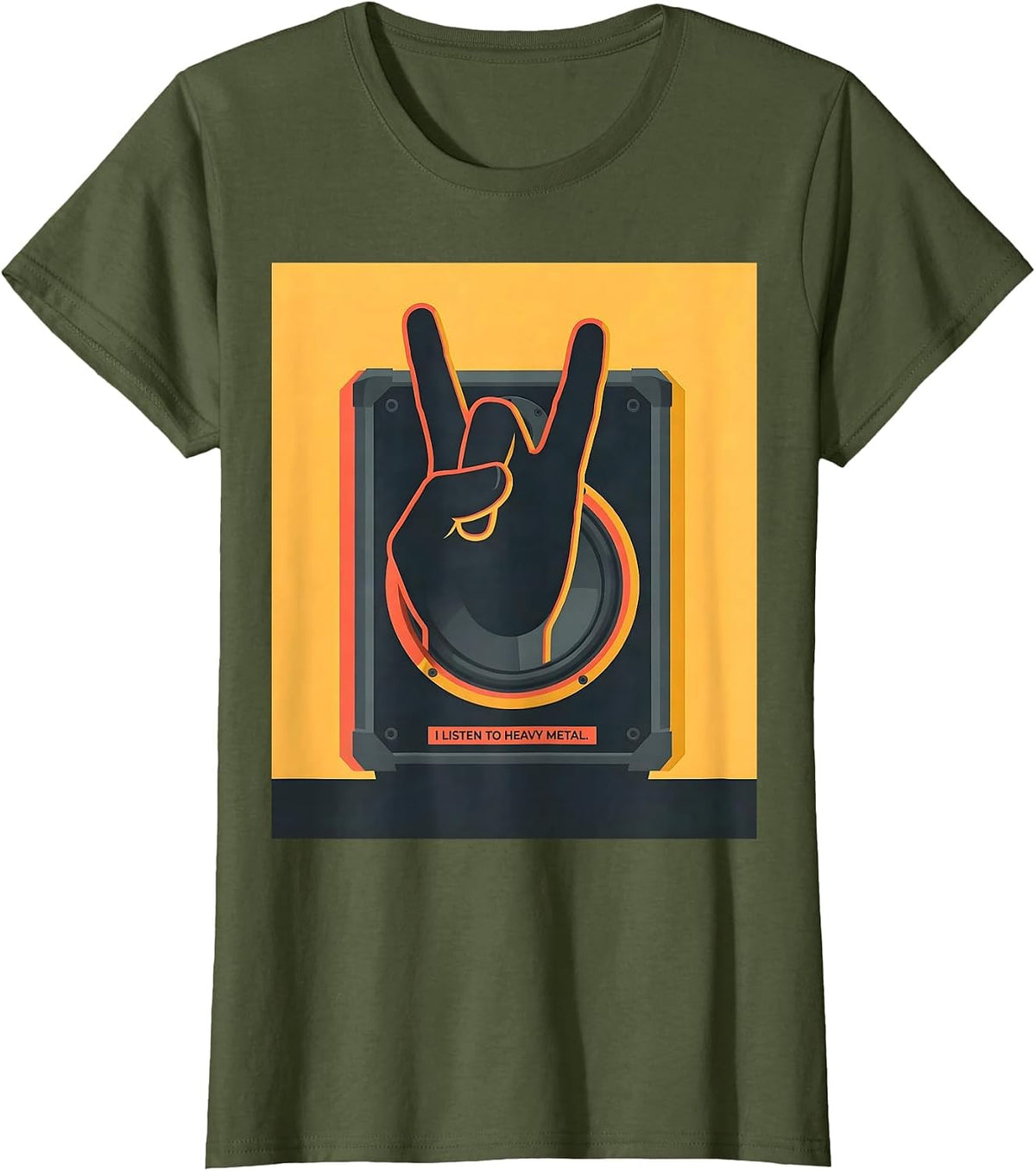 Women's I Listen To Heavy Metal Funny Rock Fan Music Lover Gift T-Shirt - Olive Green