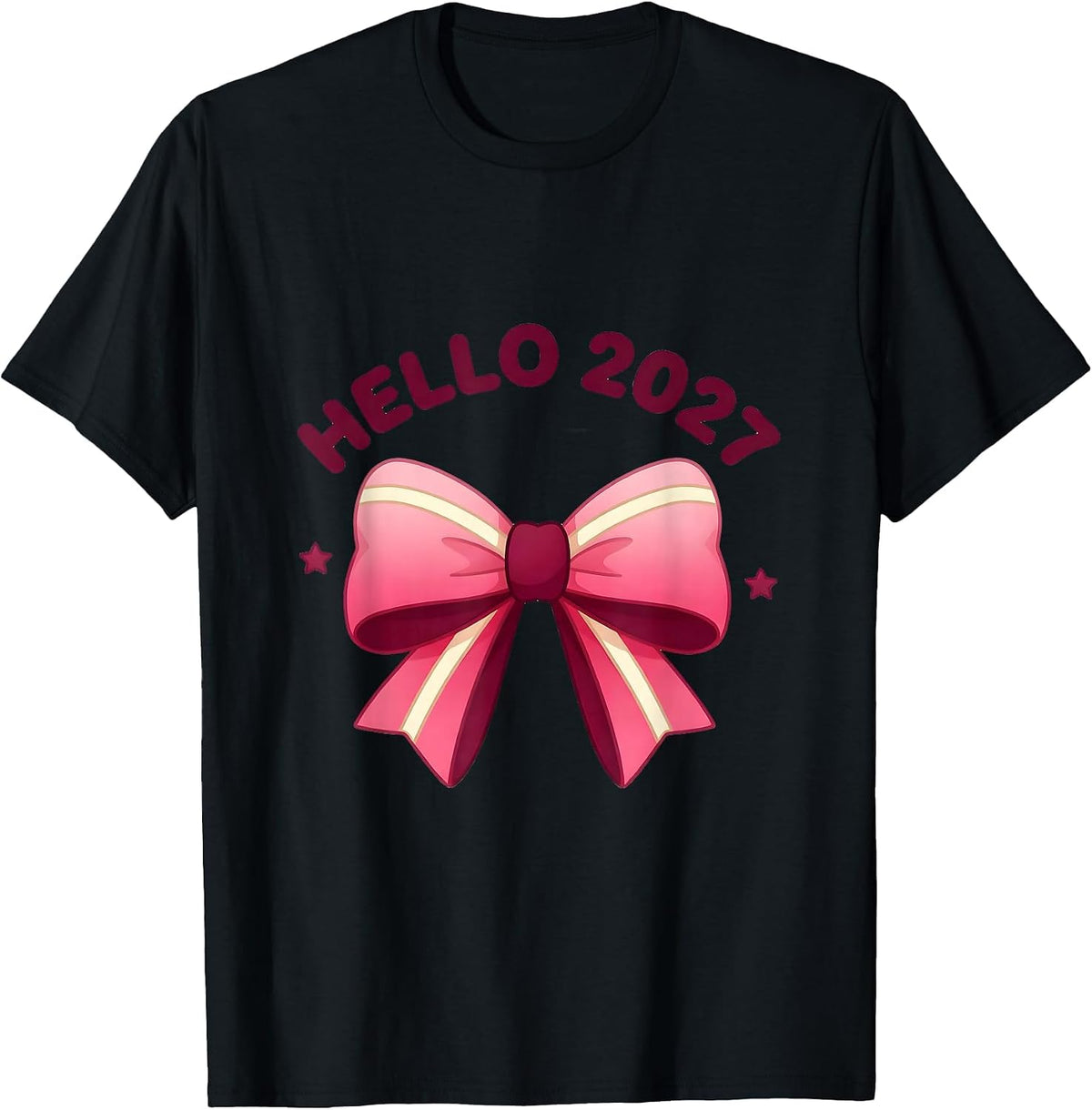 Men's Hello 2027 Cute Kawaii Bow Coquette New Year's Eve 2027 T-Shirt - Black