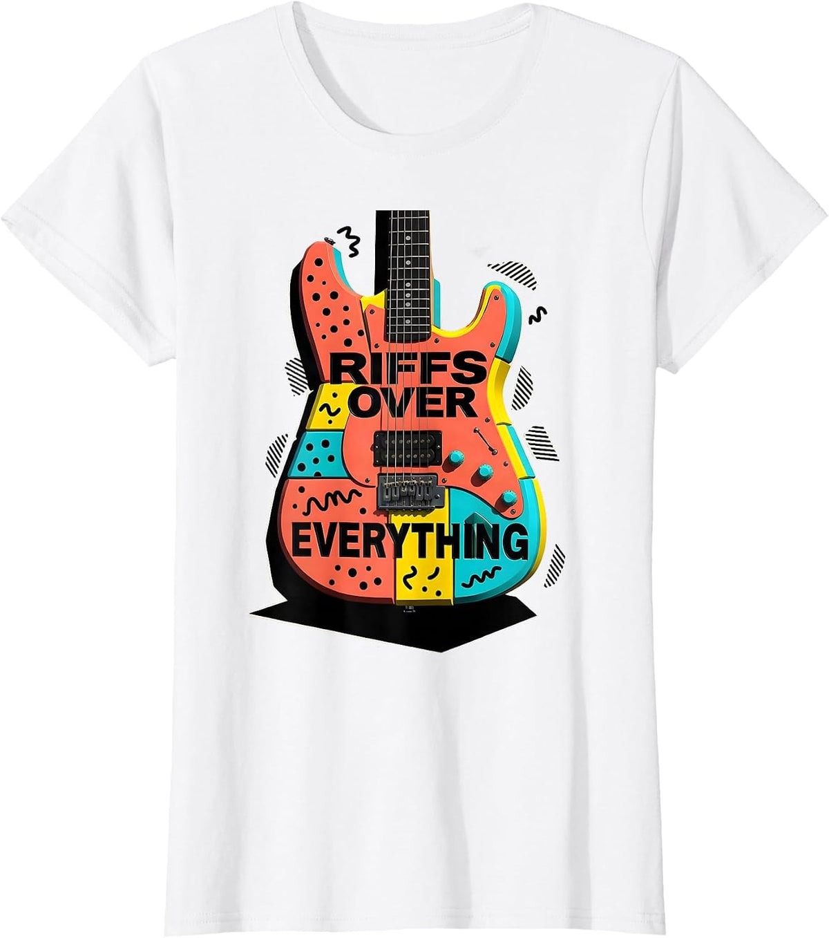 Women's Riffs Over Everything Metal Band Graphic Design T-Shirt - White