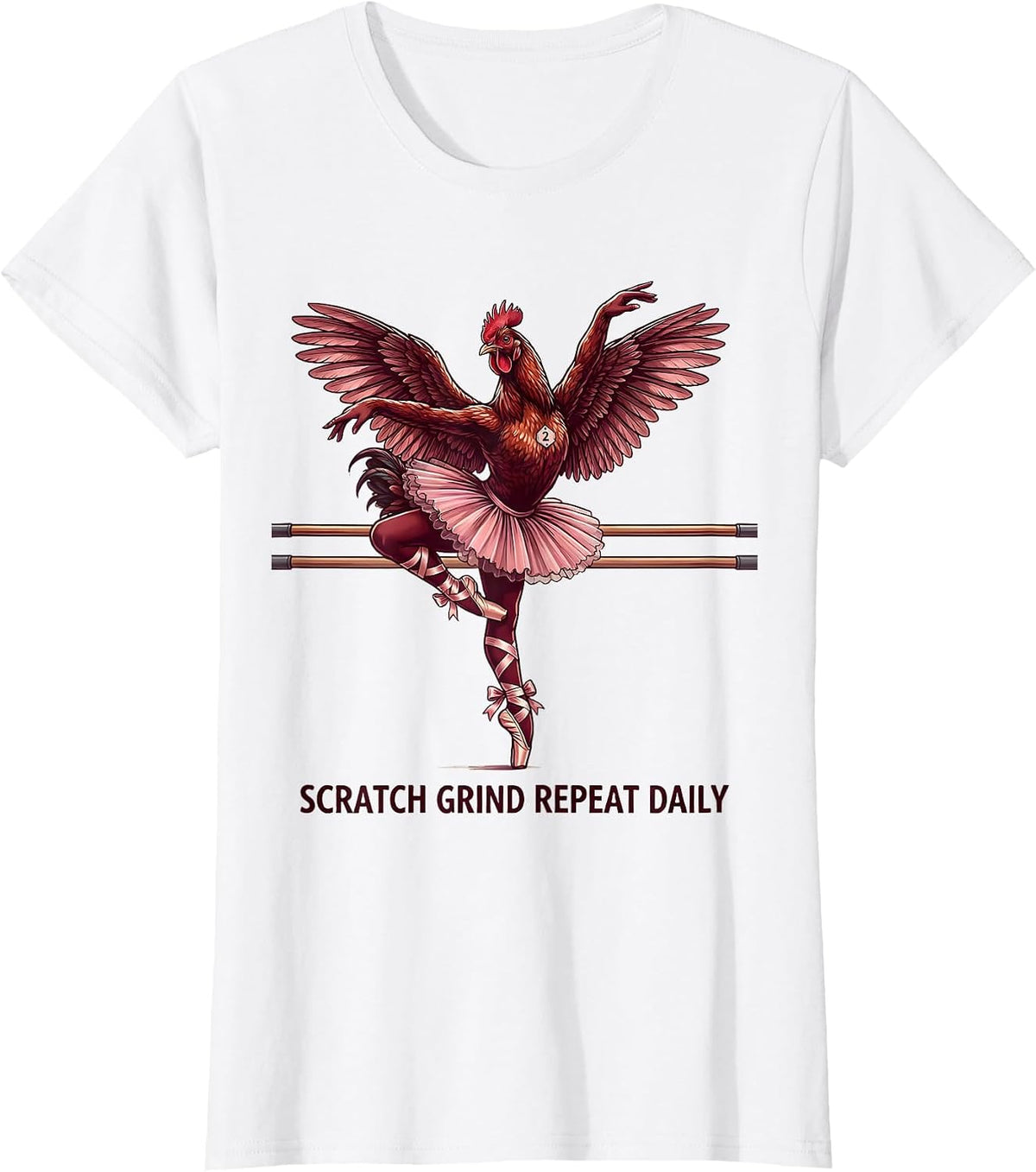 Scratch Grind Repeat Daily Funny Chicken Design T-Shirt - White