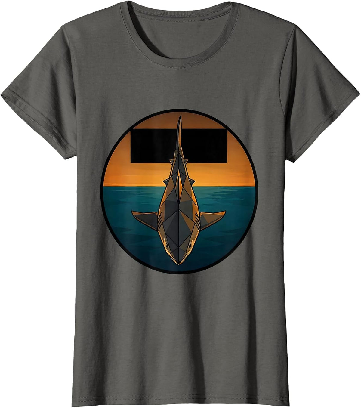 Women's Shark Silhouette Under Boat at Dusk T-Shirt - Asphalt Grey