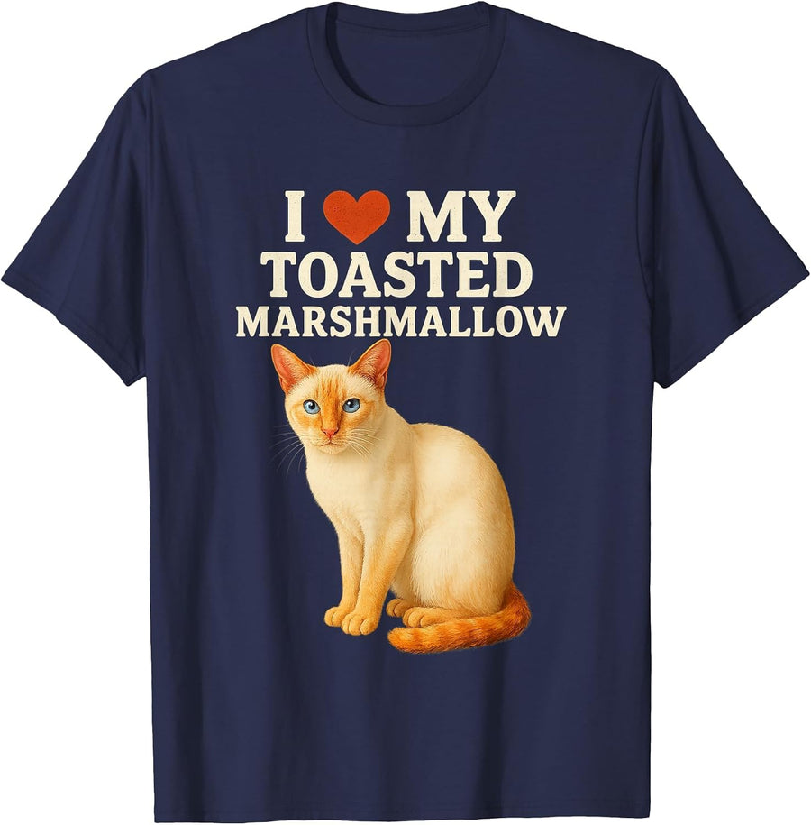 I Love My Toasted Marshmallow Siamese Cat Kitten Valentines T-Shirt - Navy Blue