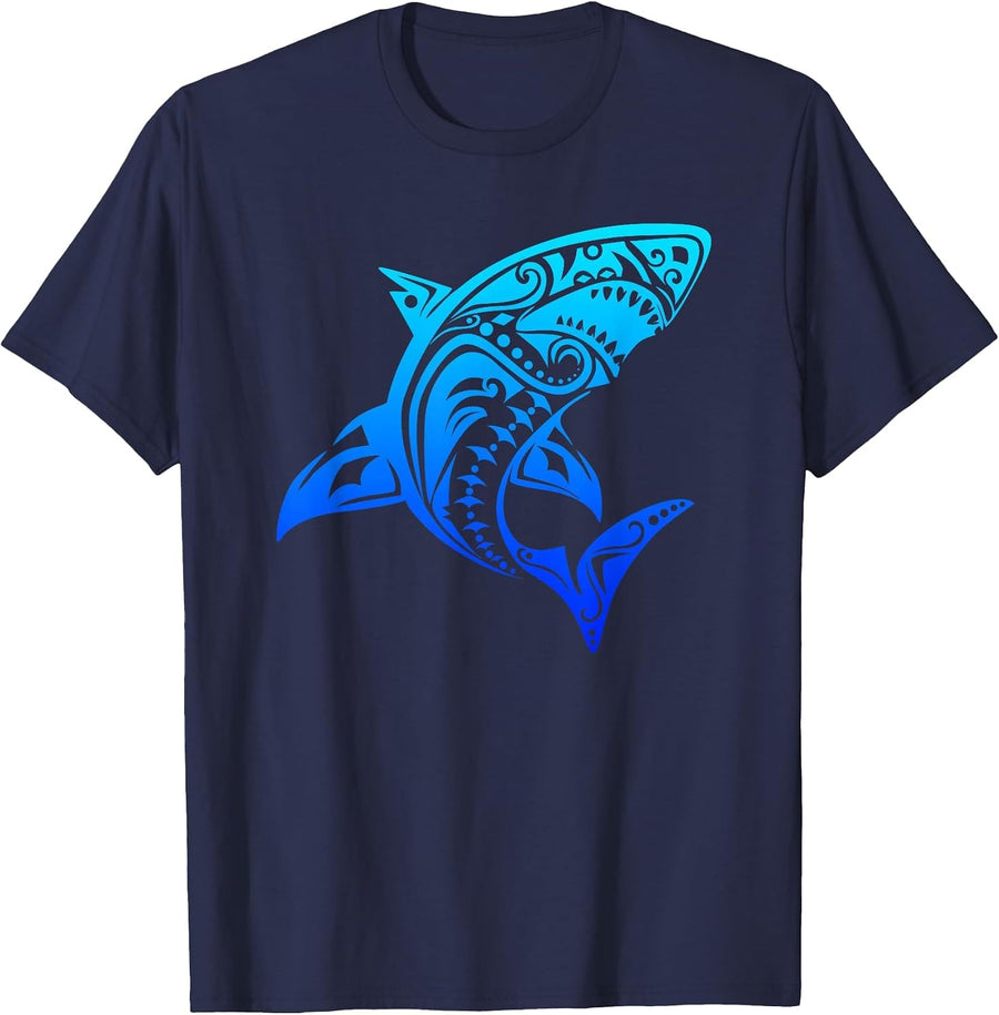 Shark Vintage Retro Throwback Vacation T-Shirt - Navy Blue