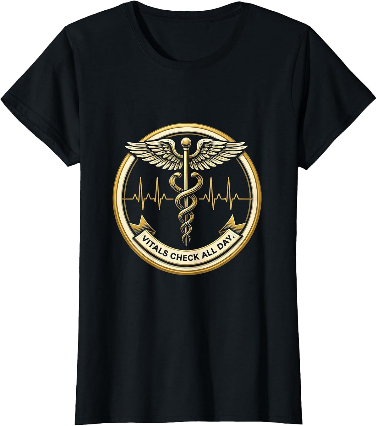 Vitals Check All Day Medical Assistant Design T-Shirt - Black