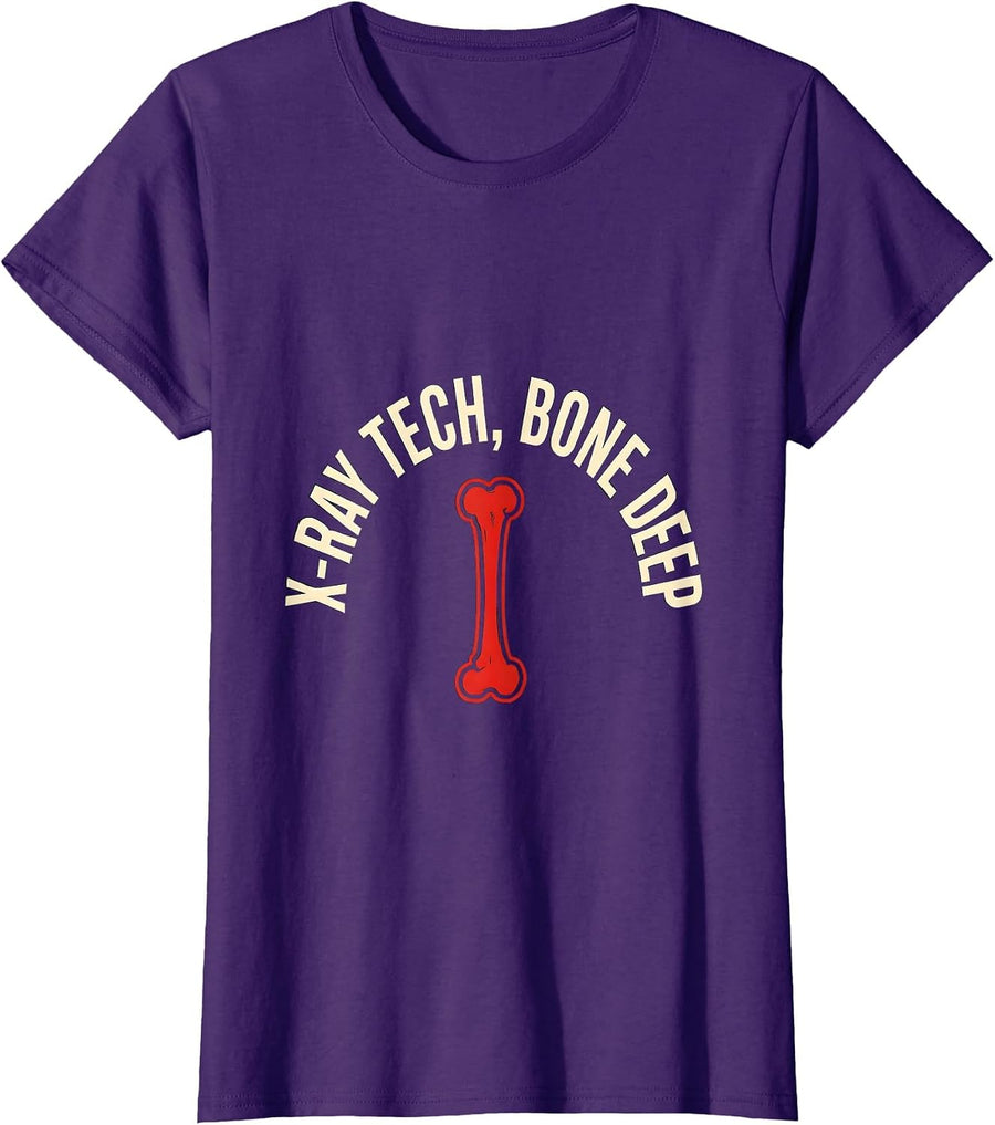 Women's X-RAY TECH, BONE DEEP Stencil Graphic Radiology Tech Gift T-Shirt - Purple