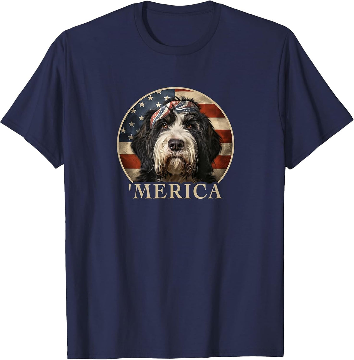 Bernedoodle Owner Dog Mom Dad, 'Merica Bernedoodle T-Shirt - Navy Blue