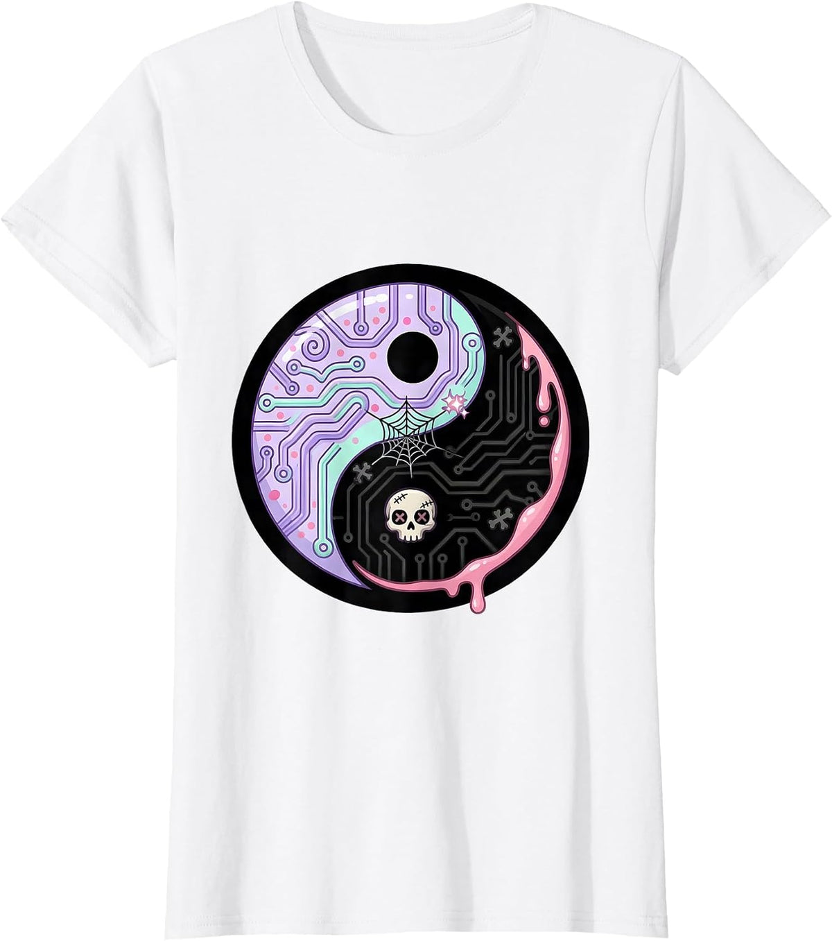 Y2K Circuit Board Yin Yang Graphic Tee T-Shirt - White