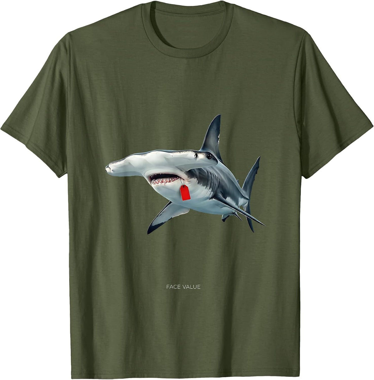 Face Value Swiss International Funny Shark Lover Ocean T-Shirt - Olive Green
