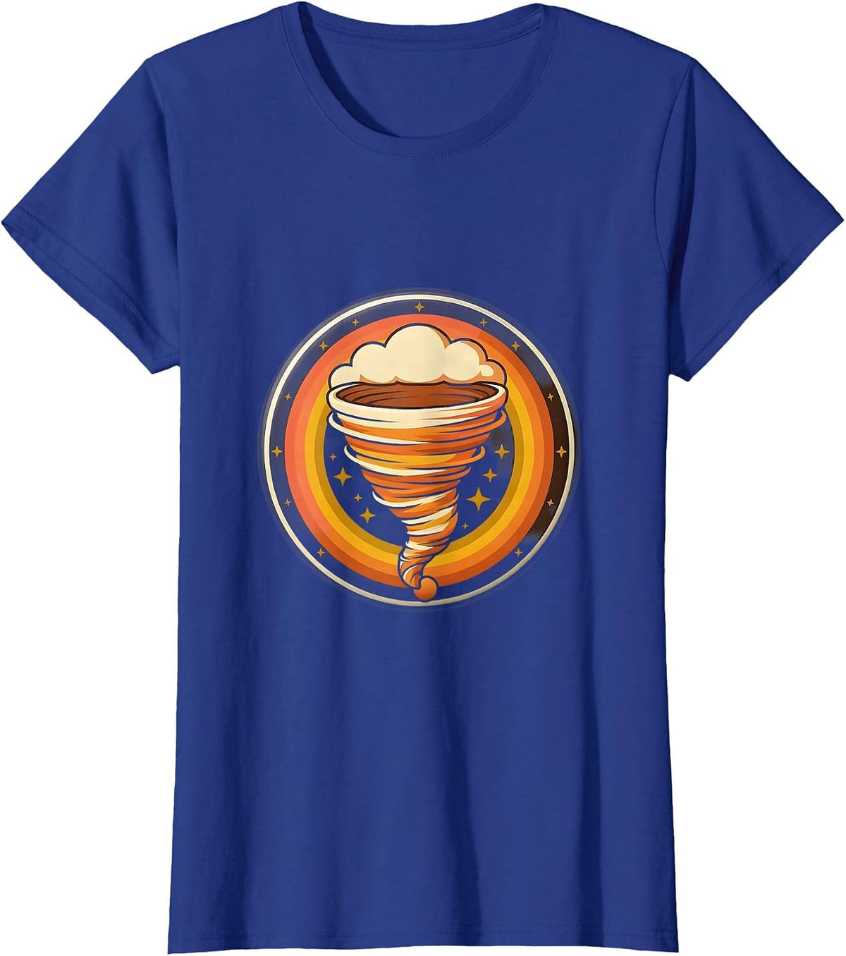 Women's Sealed Tornado Badge Retro 70s Storm Chaser Meteorology T-Shirt - Royal Blue