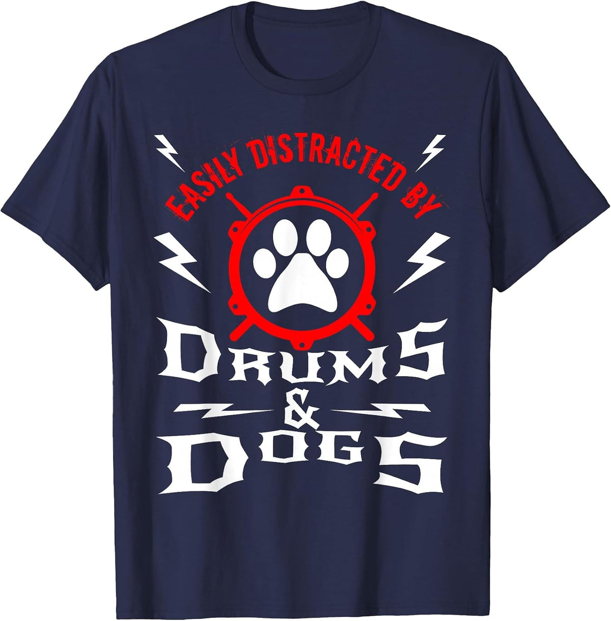 Drummer Drums and Dog Owner Percussion Dad Funny T-Shirt - Navy Blue