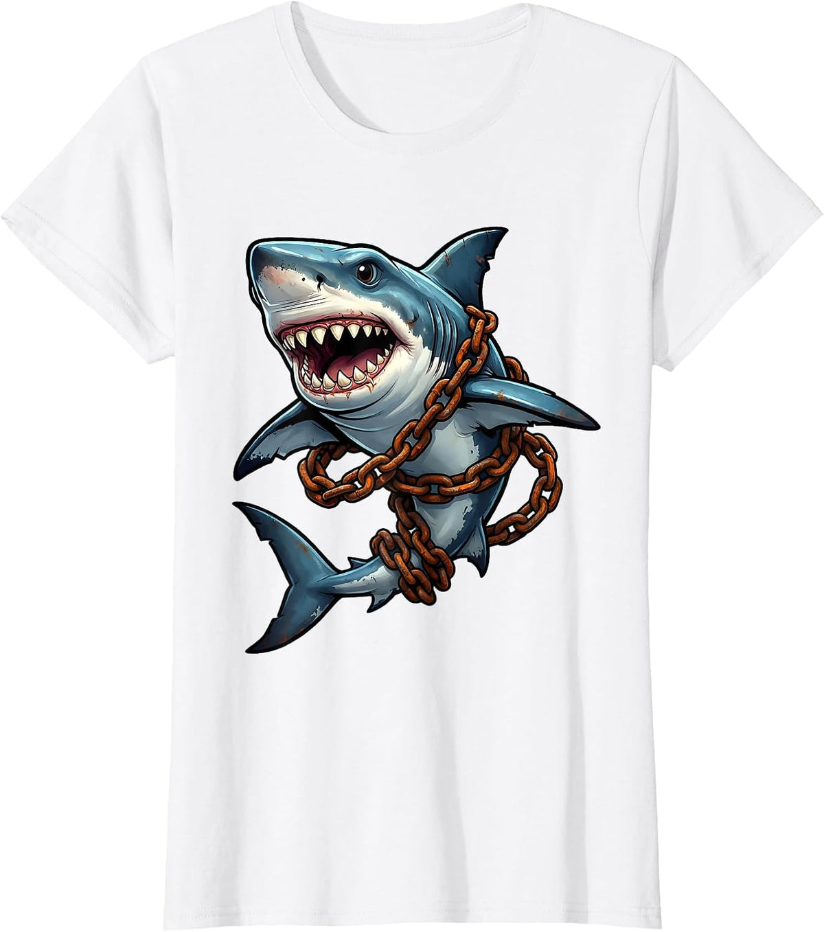 Shark Wrapped in Anchor Chain Graphic T-Shirt - White