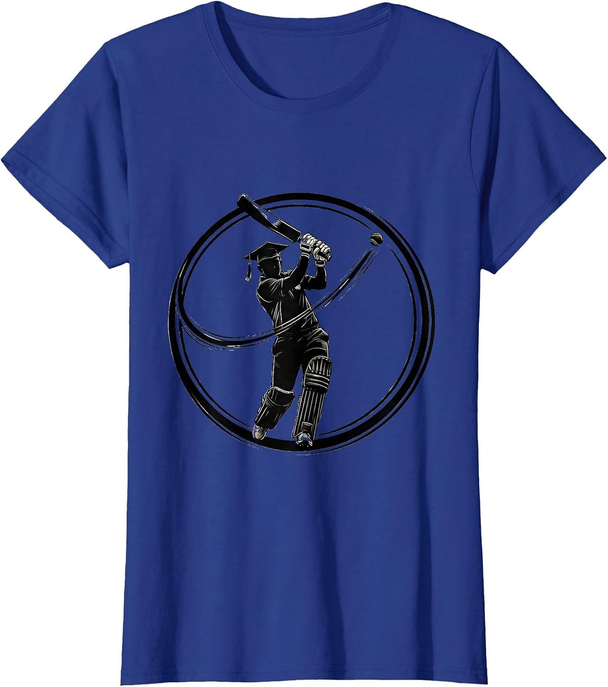 Women's Cricket Life Back to School Graduation Cap Batsman T-Shirt - Royal Blue