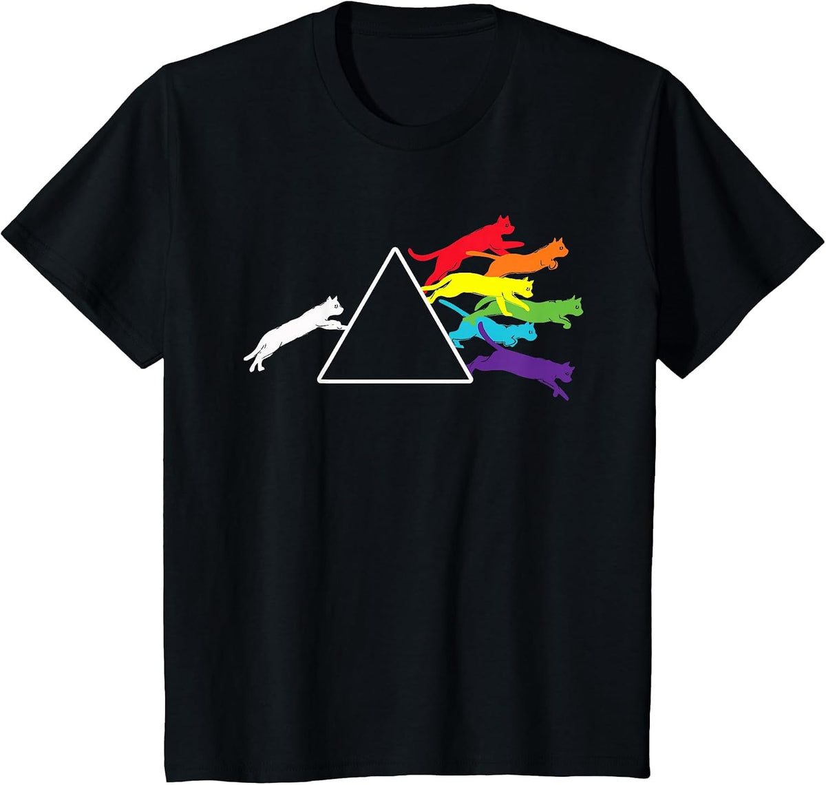 Schrödinger's Rainbow Cats Prism Split Light Spectrum T-Shirt - Black