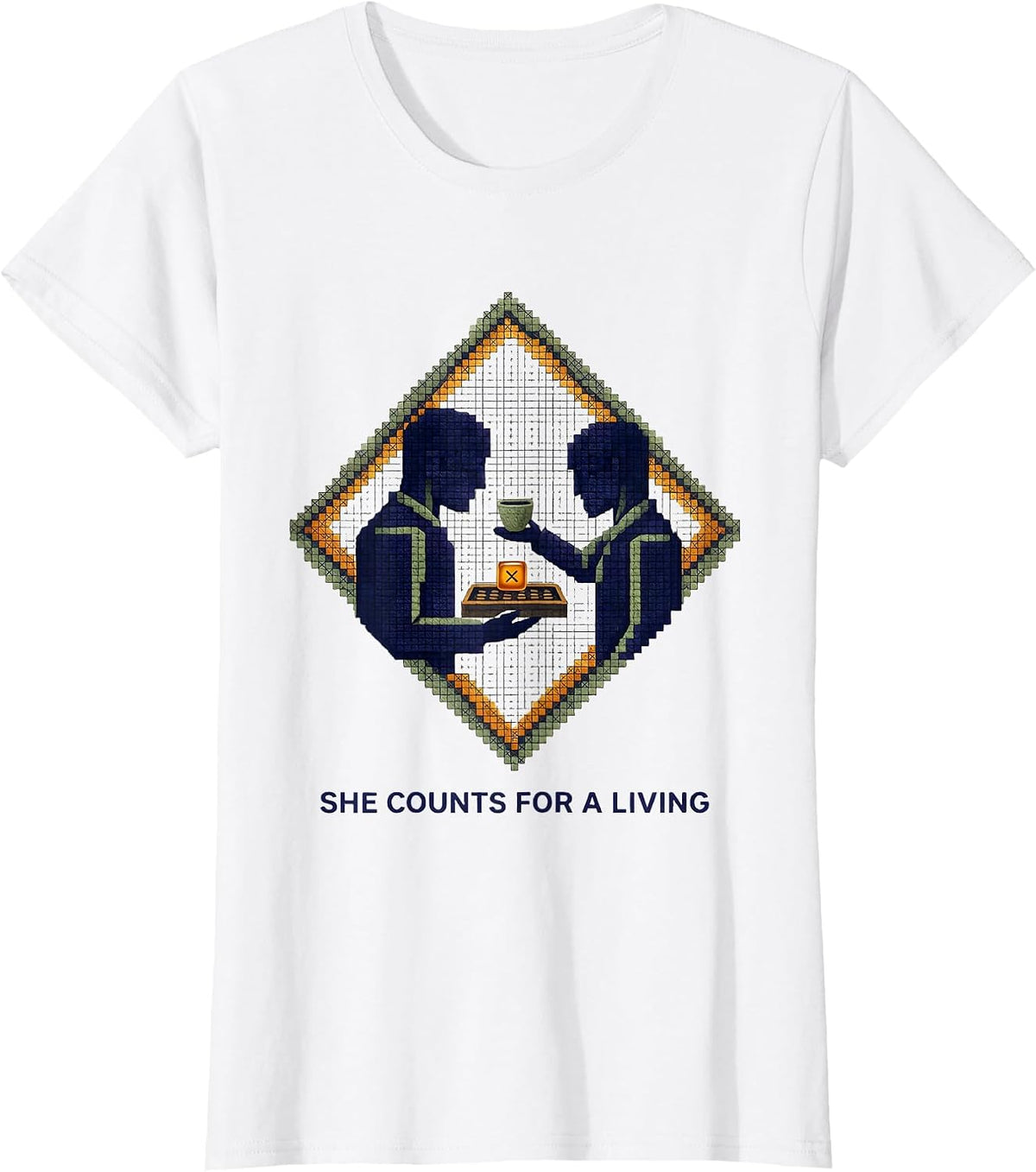 She Counts For A Living Funny Pharmacy Tech Crew T-Shirt - White