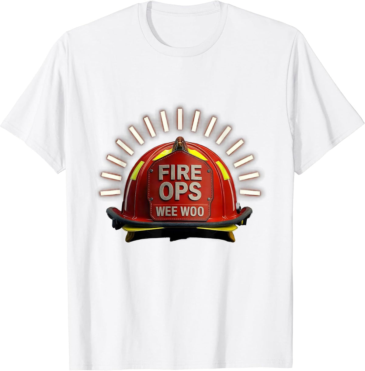 Men's FIRE OPS WEE WOO Funny Firefighter Badge Humor T-Shirt - White
