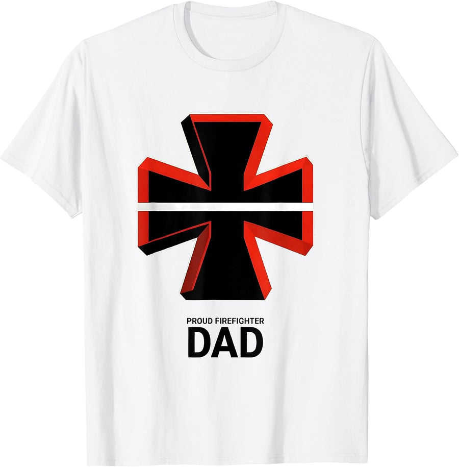 Men's Proud Firefighter Dad Heroic Thin Red Line Family Pride T-Shirt - White