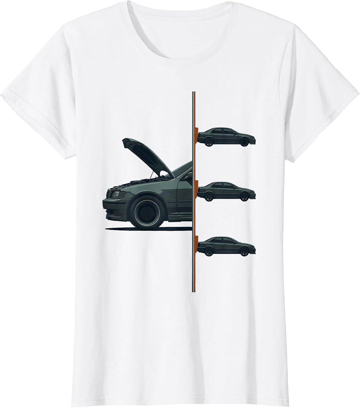 Split Garage Bay Mechanic Car Guy Deadpan Humor T-Shirt - White
