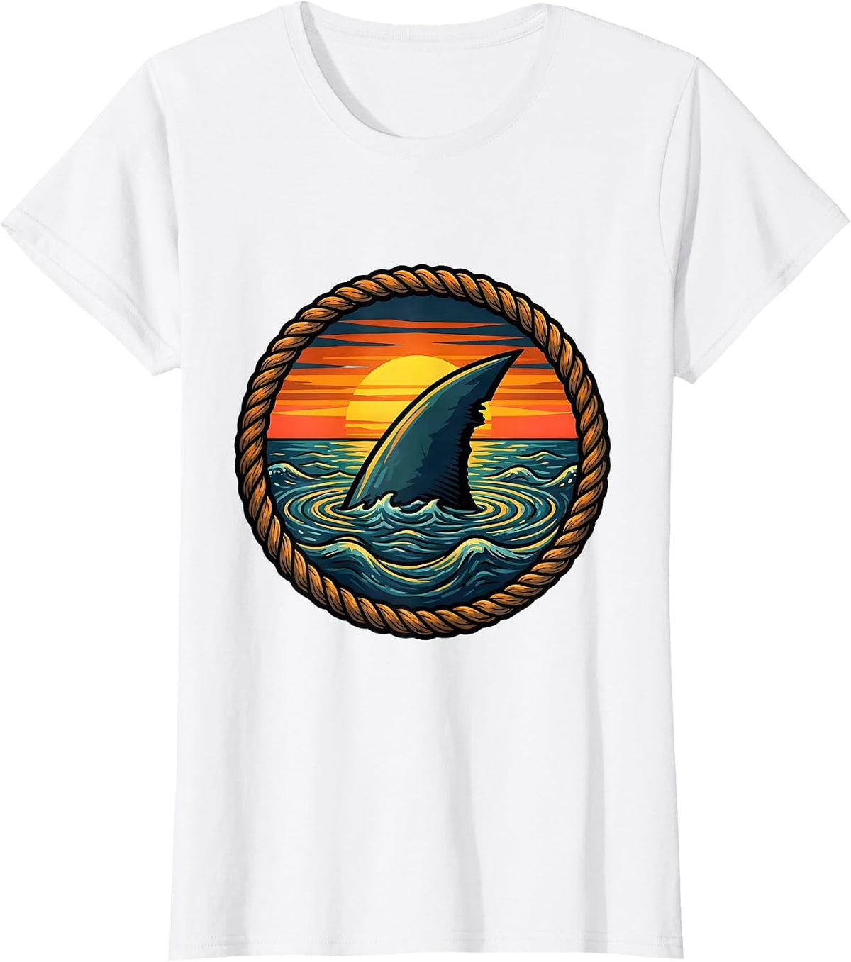 Hawaiian Shark Fin Sunset Ocean Graphic T-Shirt - White