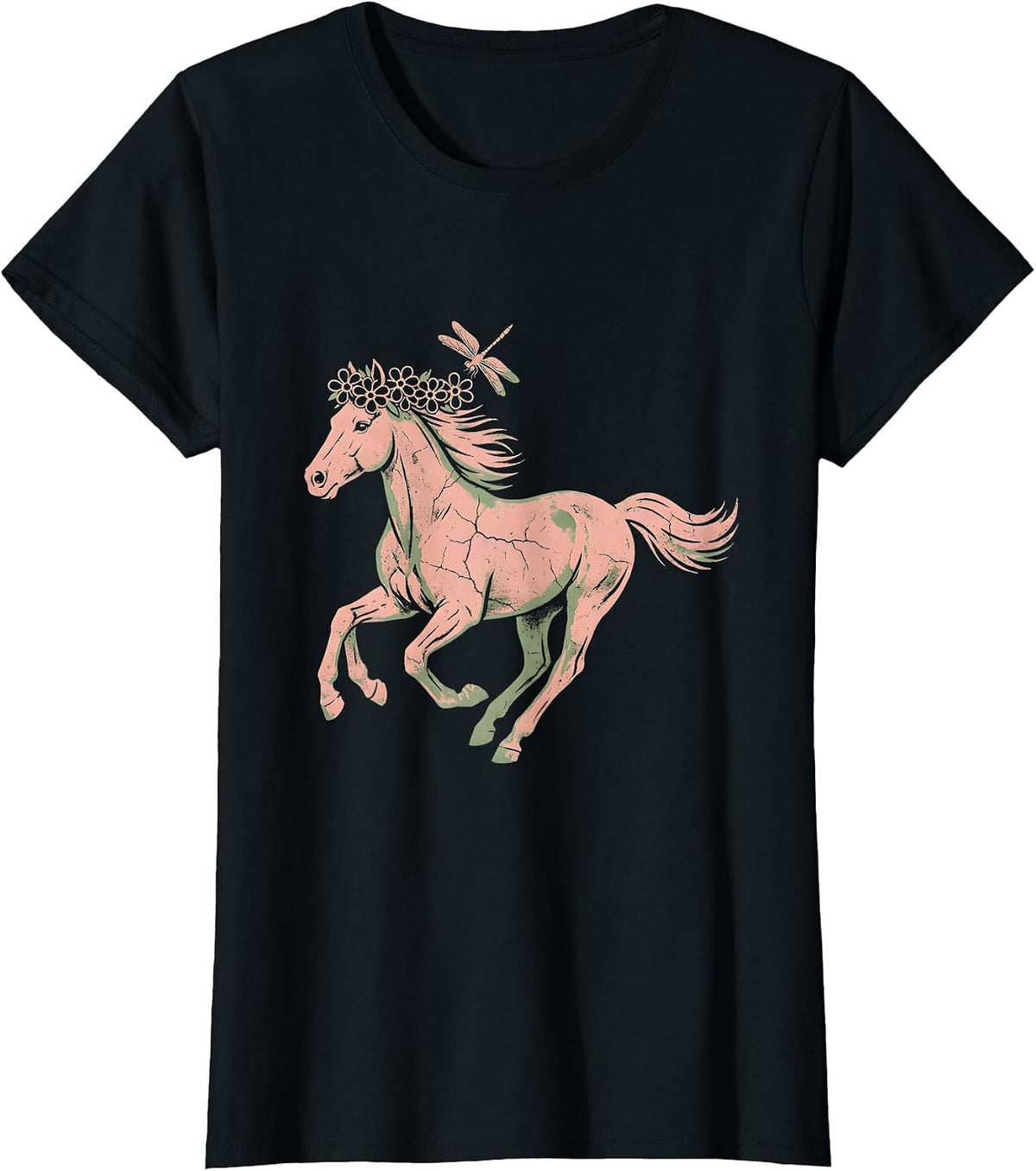 Floral Crown Galloping Horse Derby Fall Design T-Shirt - Black