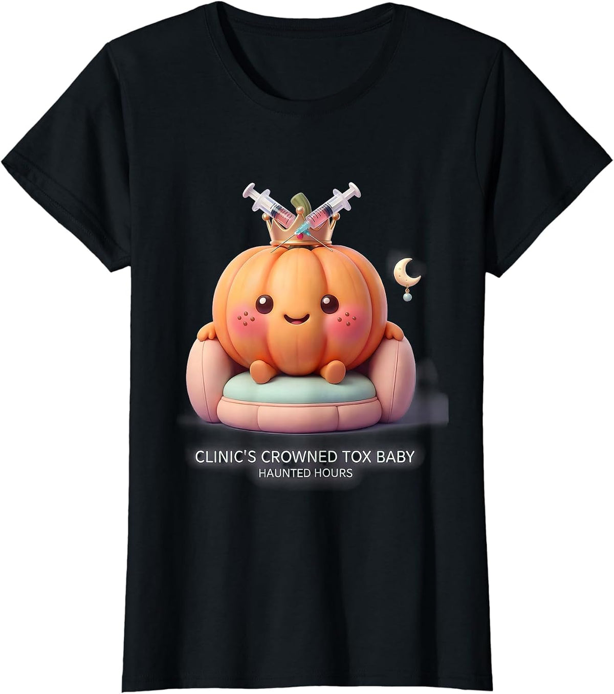 Women's Clinic's Crowned Tox Baby, Haunted Hours Kawaii Nurse T-Shirt - Black