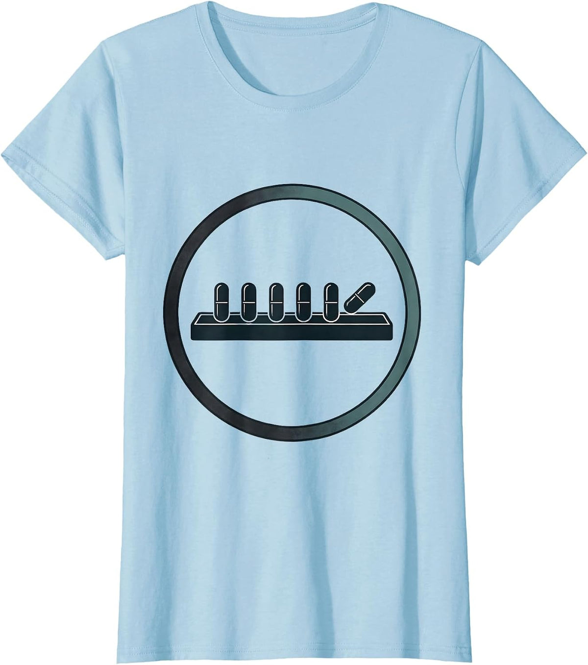 Women's Sealed Pharmacy Tech Badge Cute Minimalist Counting Tray T-Shirt - Baby Blue