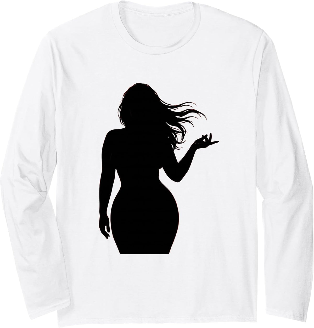 Seductive Finger Curl Illustration Graphic Long Sleeve T-Shirt - Adult Unisex White