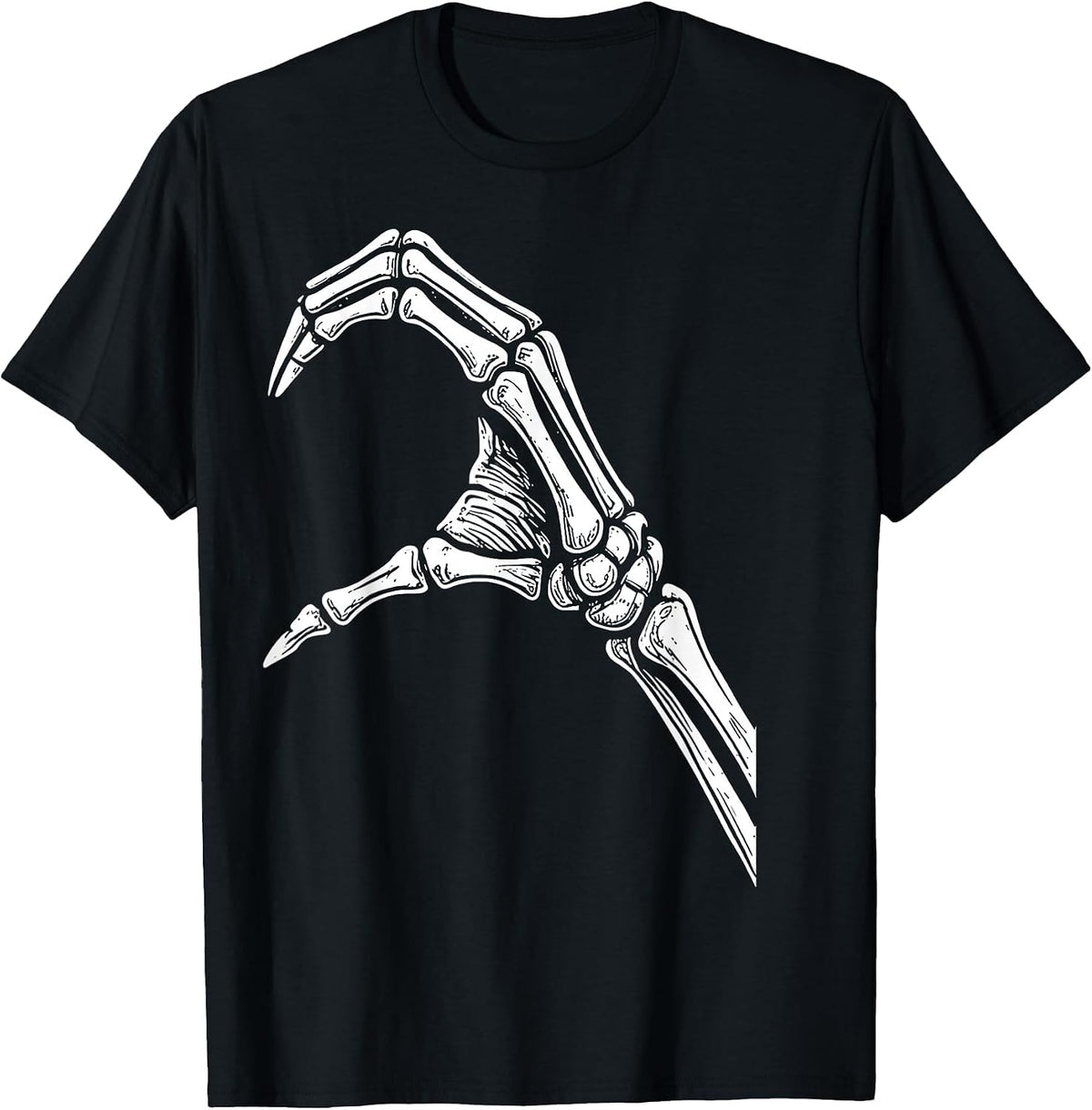 Retro Skeleton Heart Hand Gothic Matching Couple Halloween T-Shirt - Black