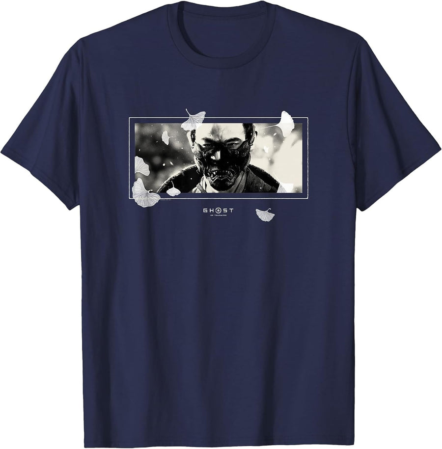 Ghost of Tsushima White Falling Leaves T-Shirt - Navy Blue