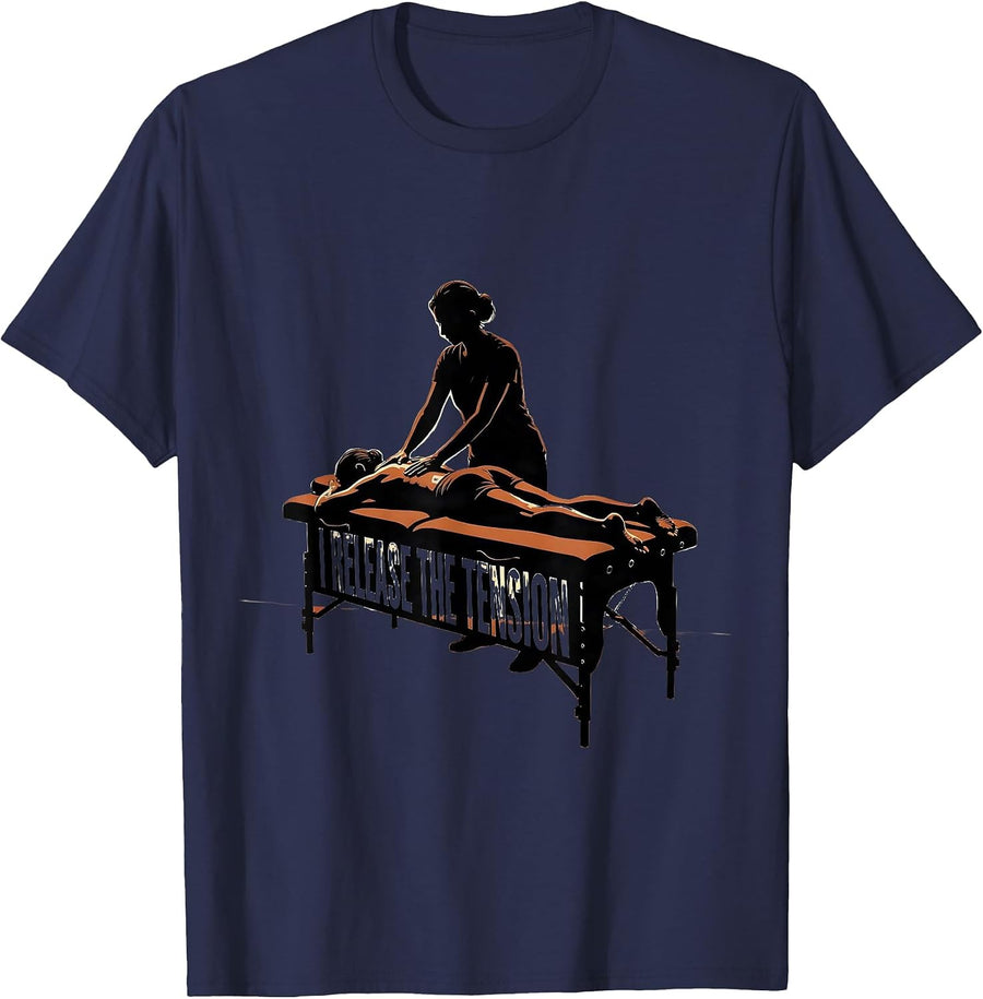 I Release the Tension Funny Physical Therapist Massage T-Shirt - Navy Blue