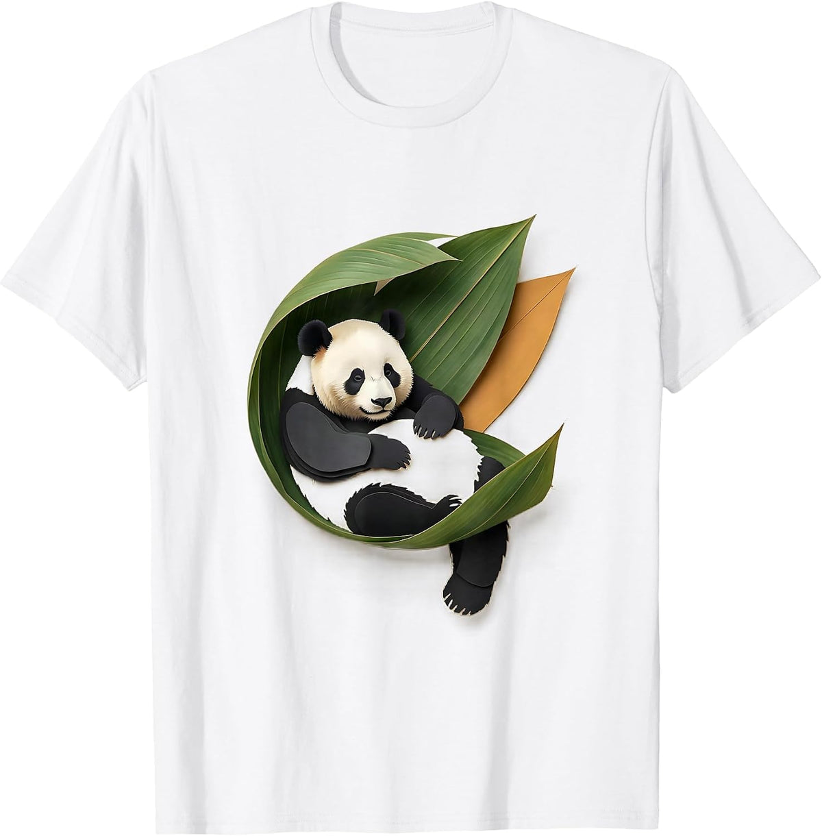 Men's Panda In Bamboo Leaf Paper Cutout Funny Animal Lover T-Shirt - White