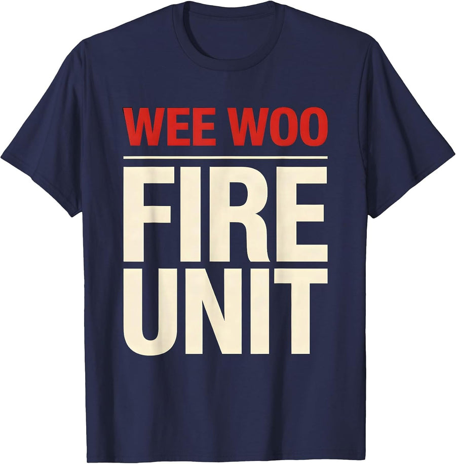 Wee Woo Fire Unit Funny Firefighter Badge Marshal Fire Truck T-Shirt - Navy Blue
