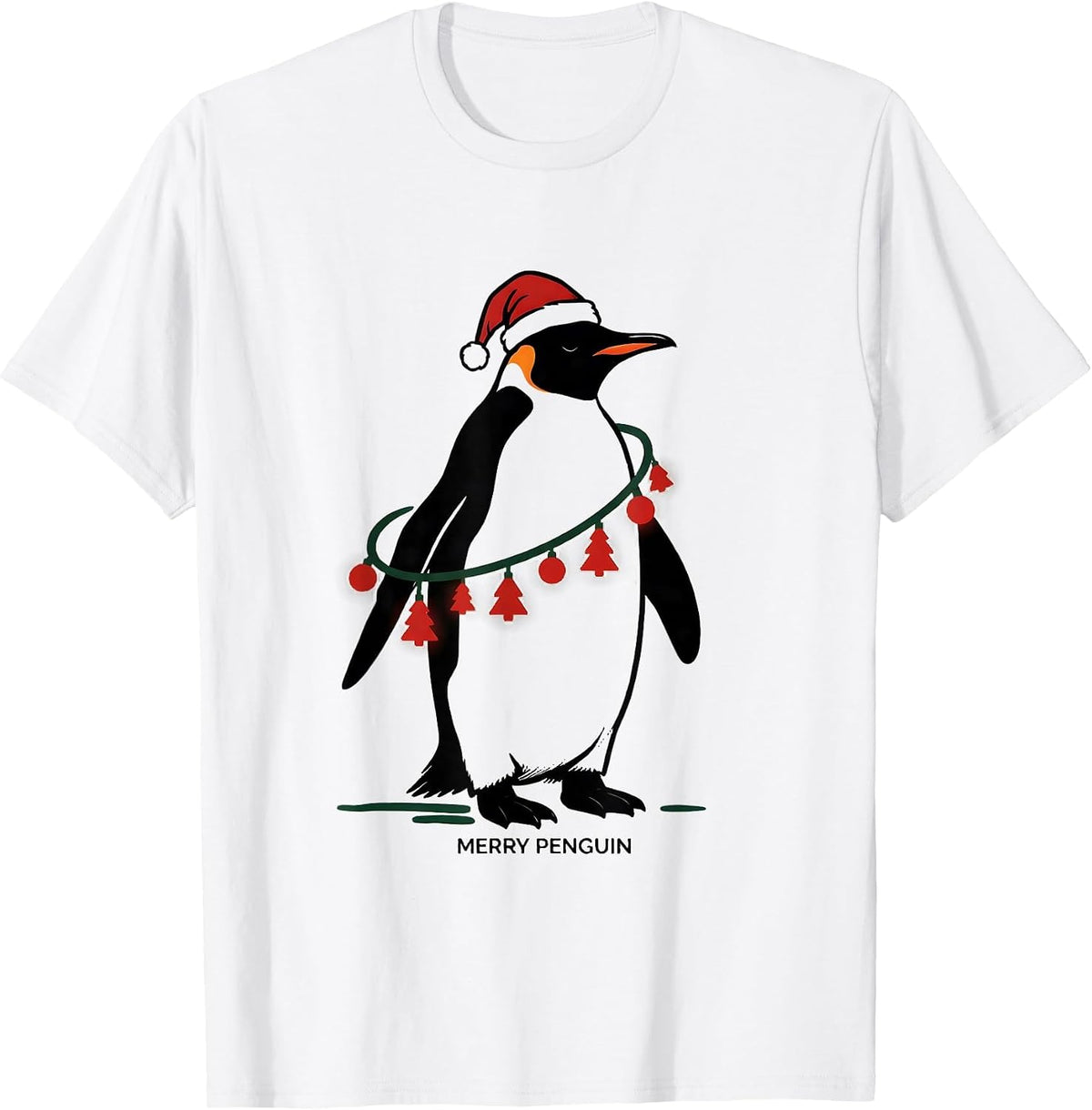 Men's Merry Penguin Funny Penguin Christmas Graphics Animal Lights T-Shirt - White