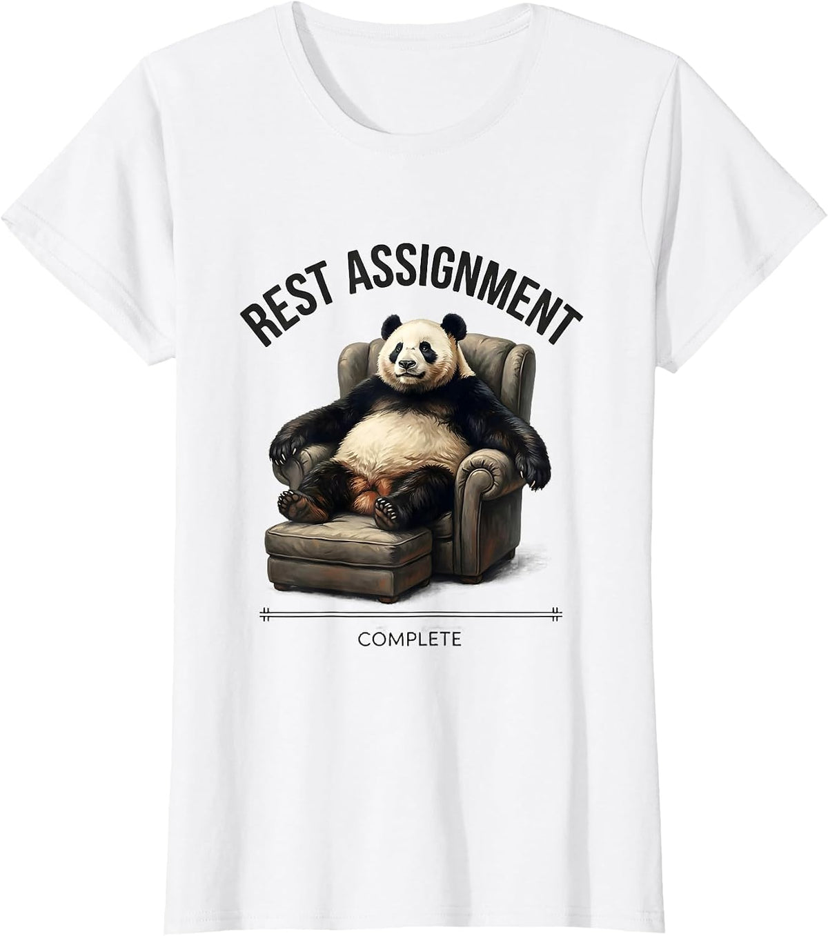 Women's Rest Assignment Complete Funny Panda Bear Animal Lover Humor T-Shirt - White