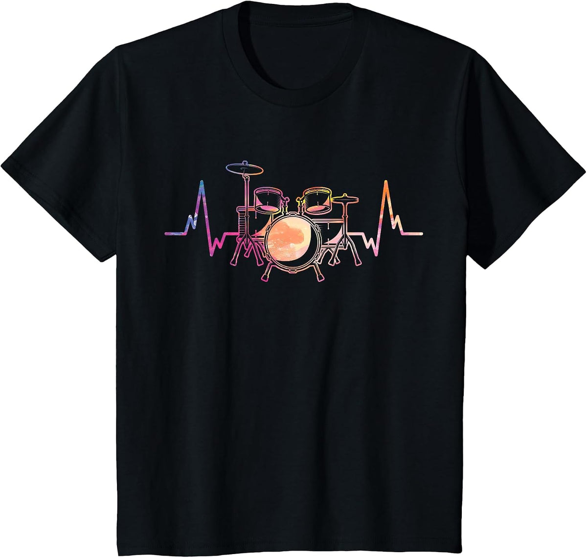Retro Heartbeat Drummer Drums Drumming Drum Set T-Shirt - Black