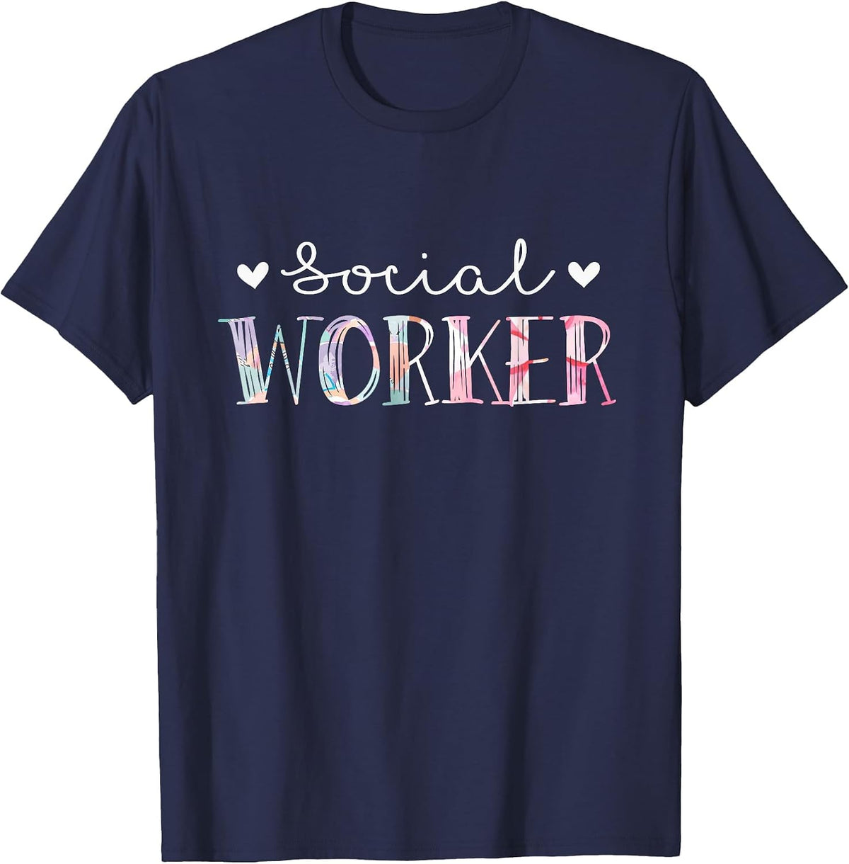 Social Worker Cute Floral Design T-Shirt - Navy Blue