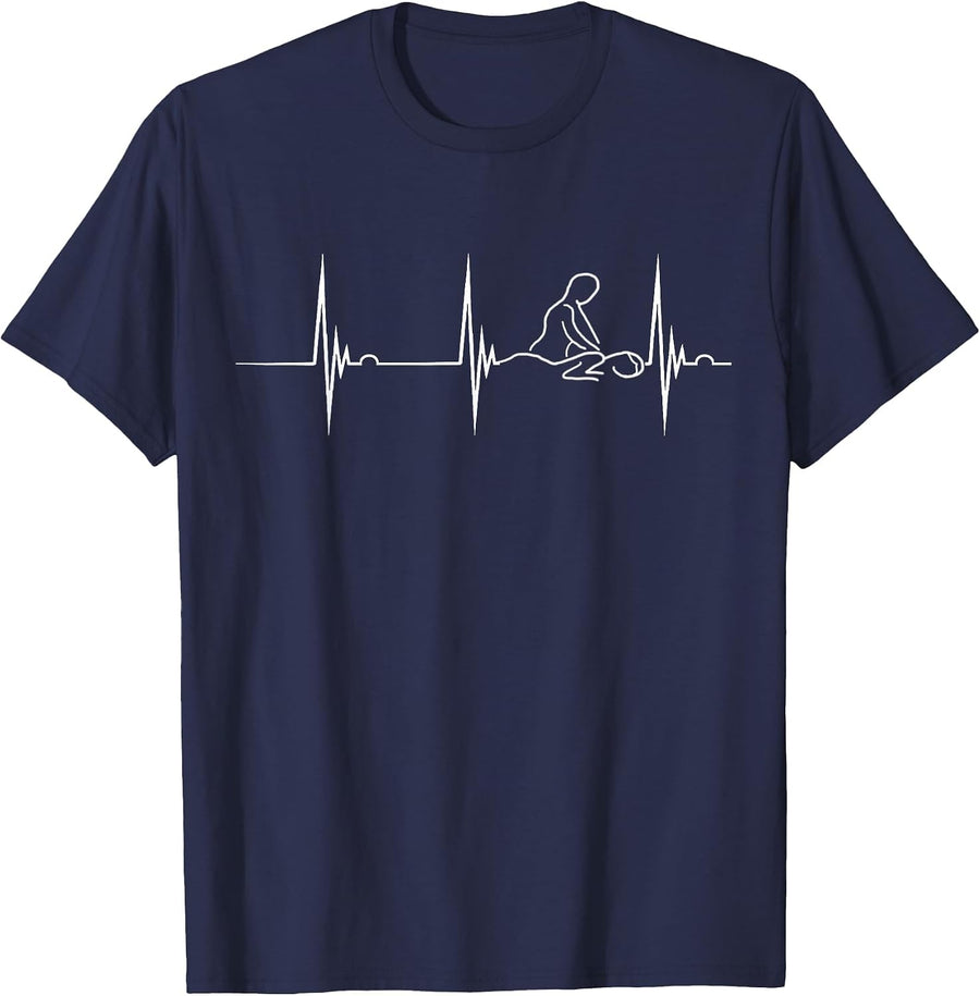 Massage Therapist Heartbeat EKG Pulse Massage Therapy T-Shirt - Navy Blue
