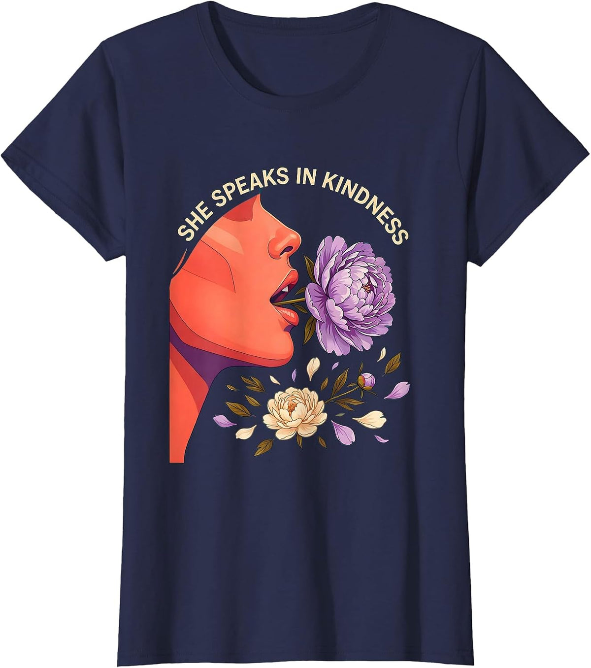 Women's She Speaks In Kindness Be Kind Graphic Design T-Shirt - Navy Blue