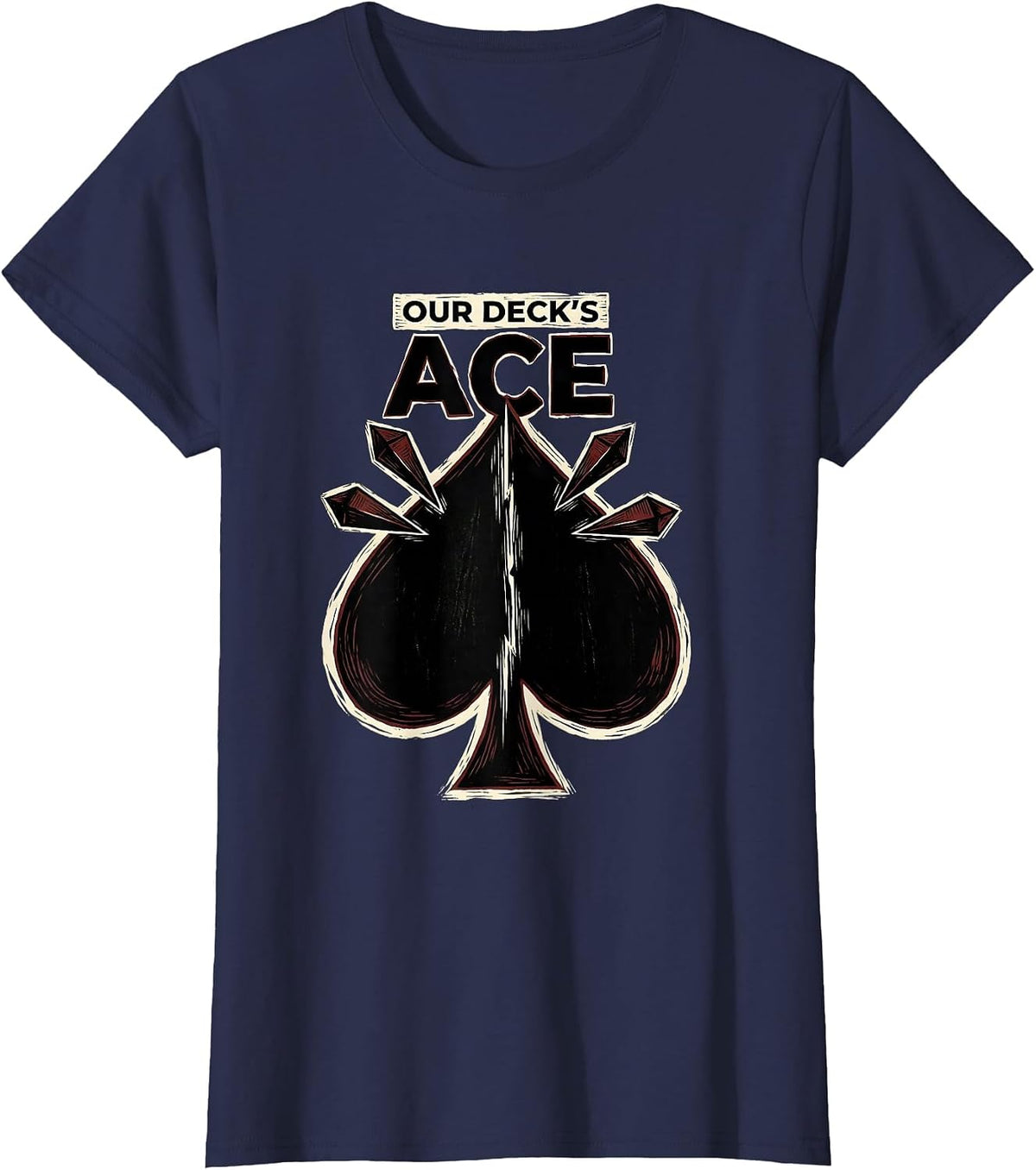 Women's Our Deck's Ace Linocut Poker Couple Halloween Costume T-Shirt - Navy Blue