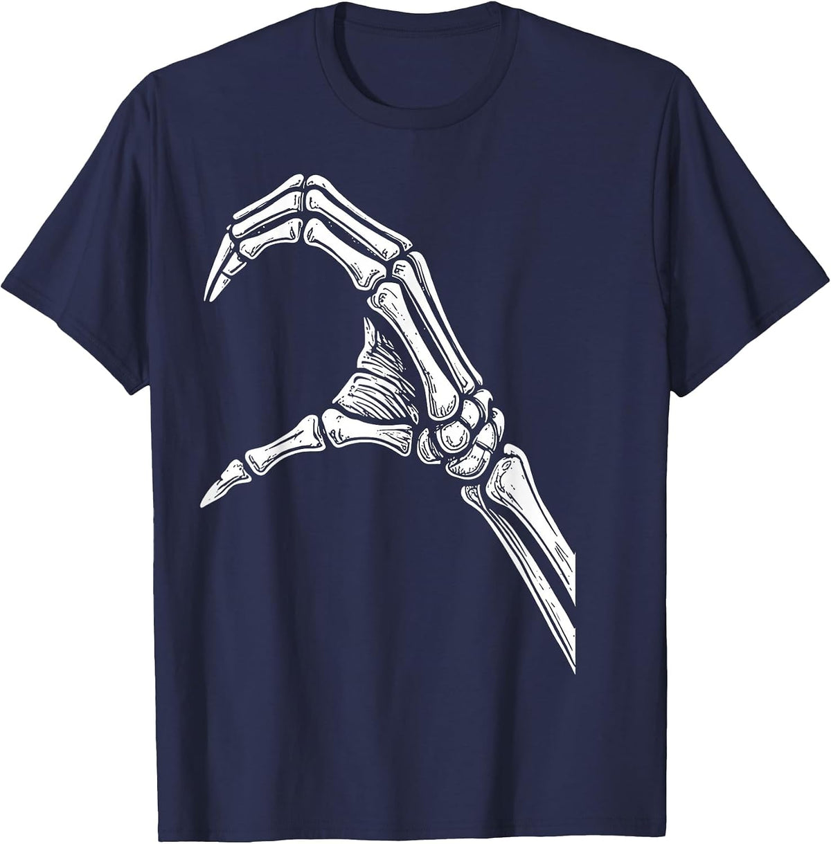 Retro Skeleton Heart Hand Gothic Matching Couple Halloween T-Shirt - Navy Blue