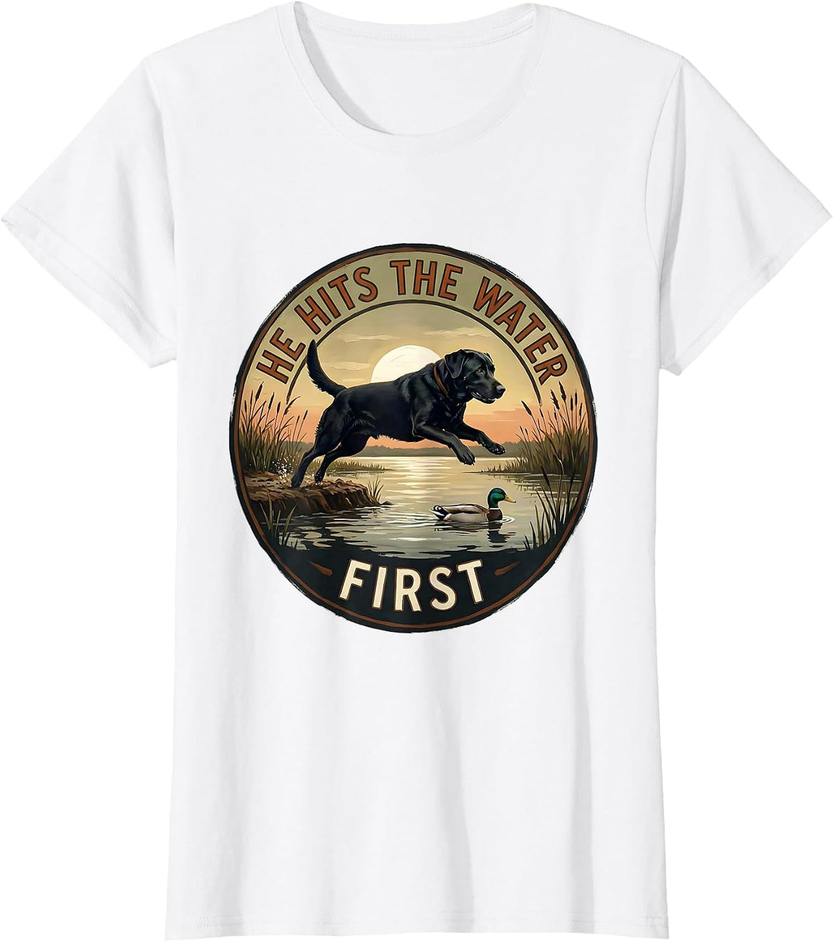 He Hits The Water First Vintage Rural Duck Hunting Local Boy T-Shirt - White